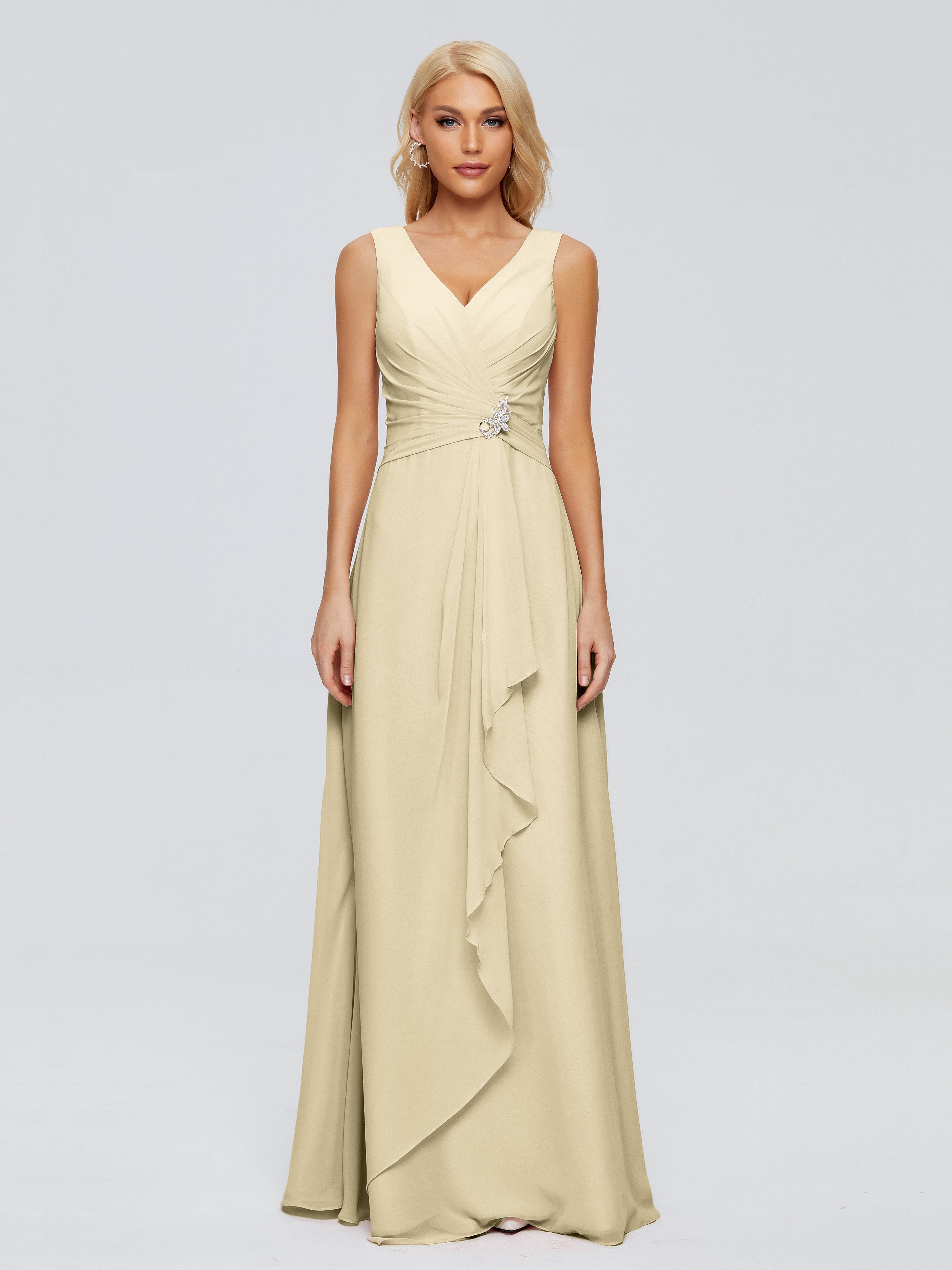 Maria V Neck Sleeveless Chiffon Bridesmaid Dresses