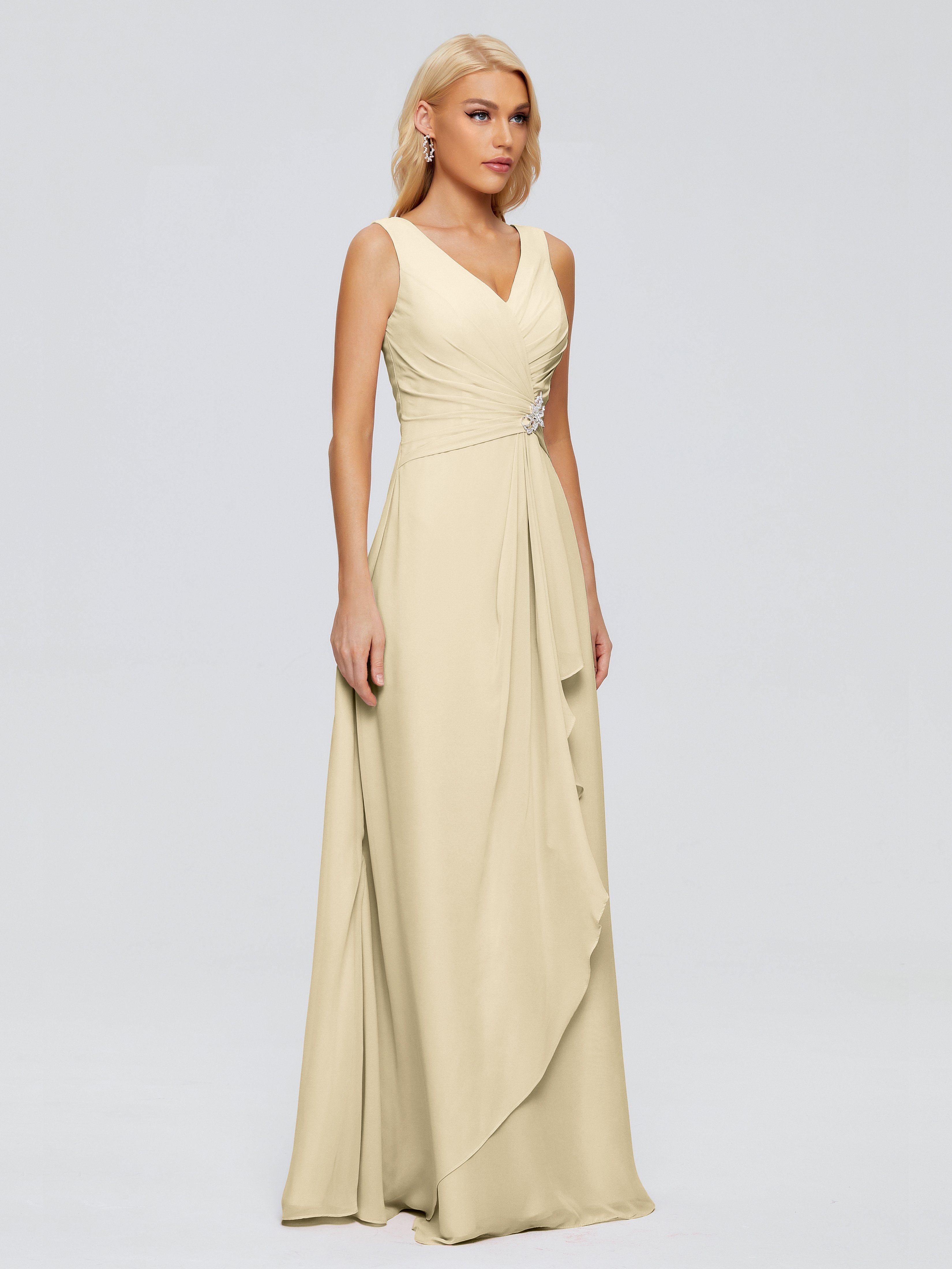 Maria V Neck Sleeveless Chiffon Bridesmaid Dresses
