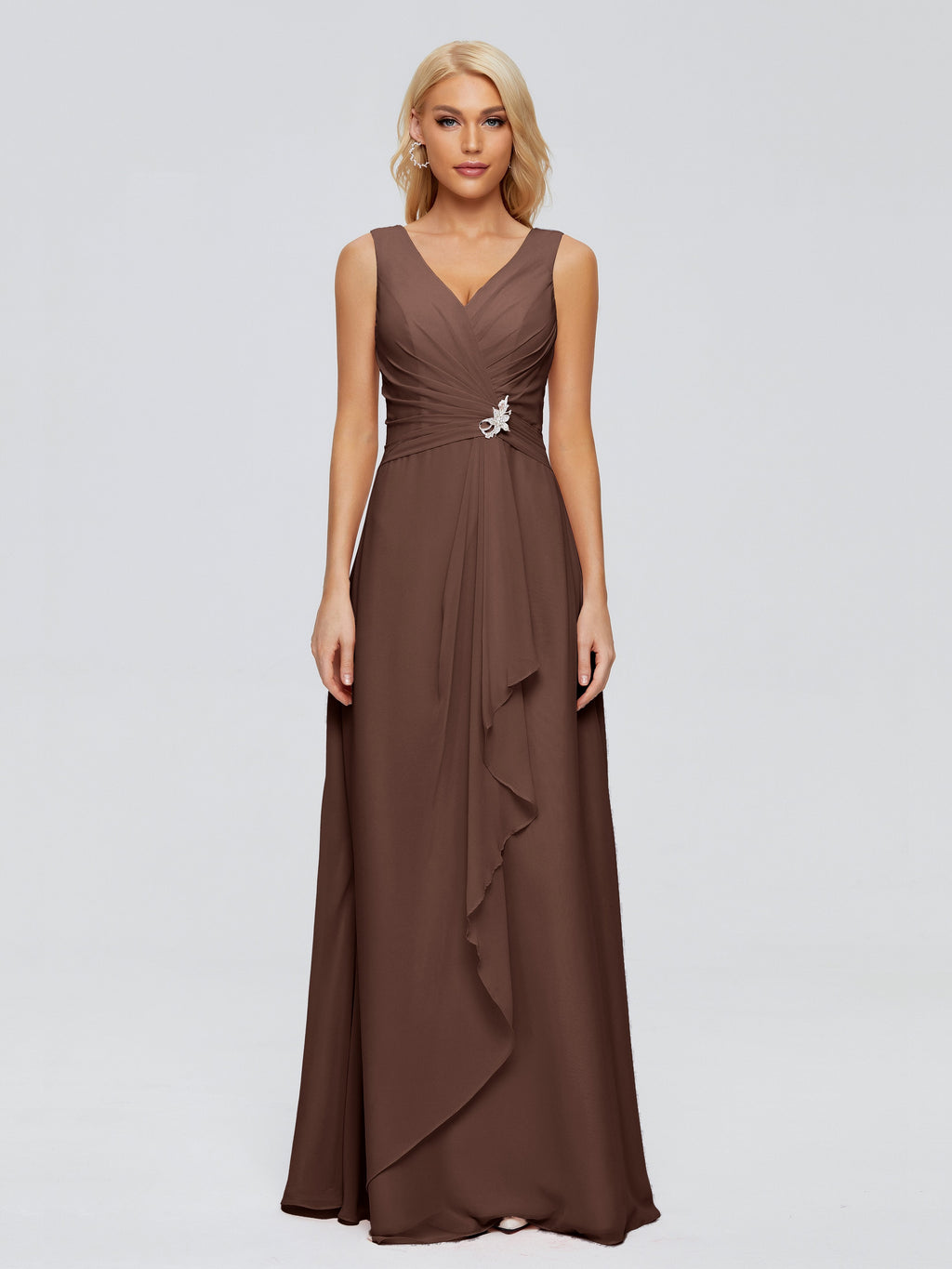 Maria V Neck Sleeveless Chiffon Bridesmaid Dresses