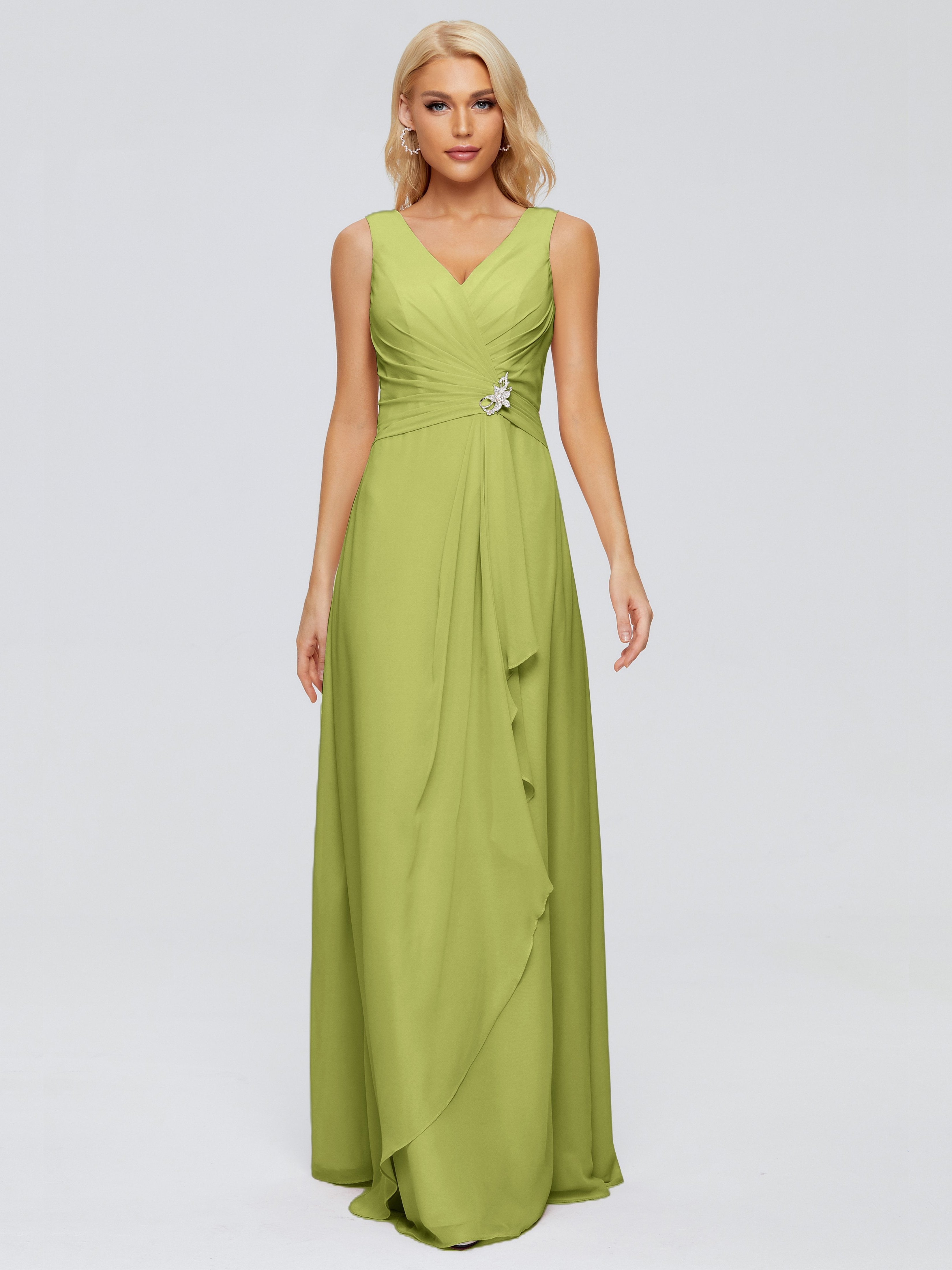 Maria V Neck Sleeveless Chiffon Bridesmaid Dresses