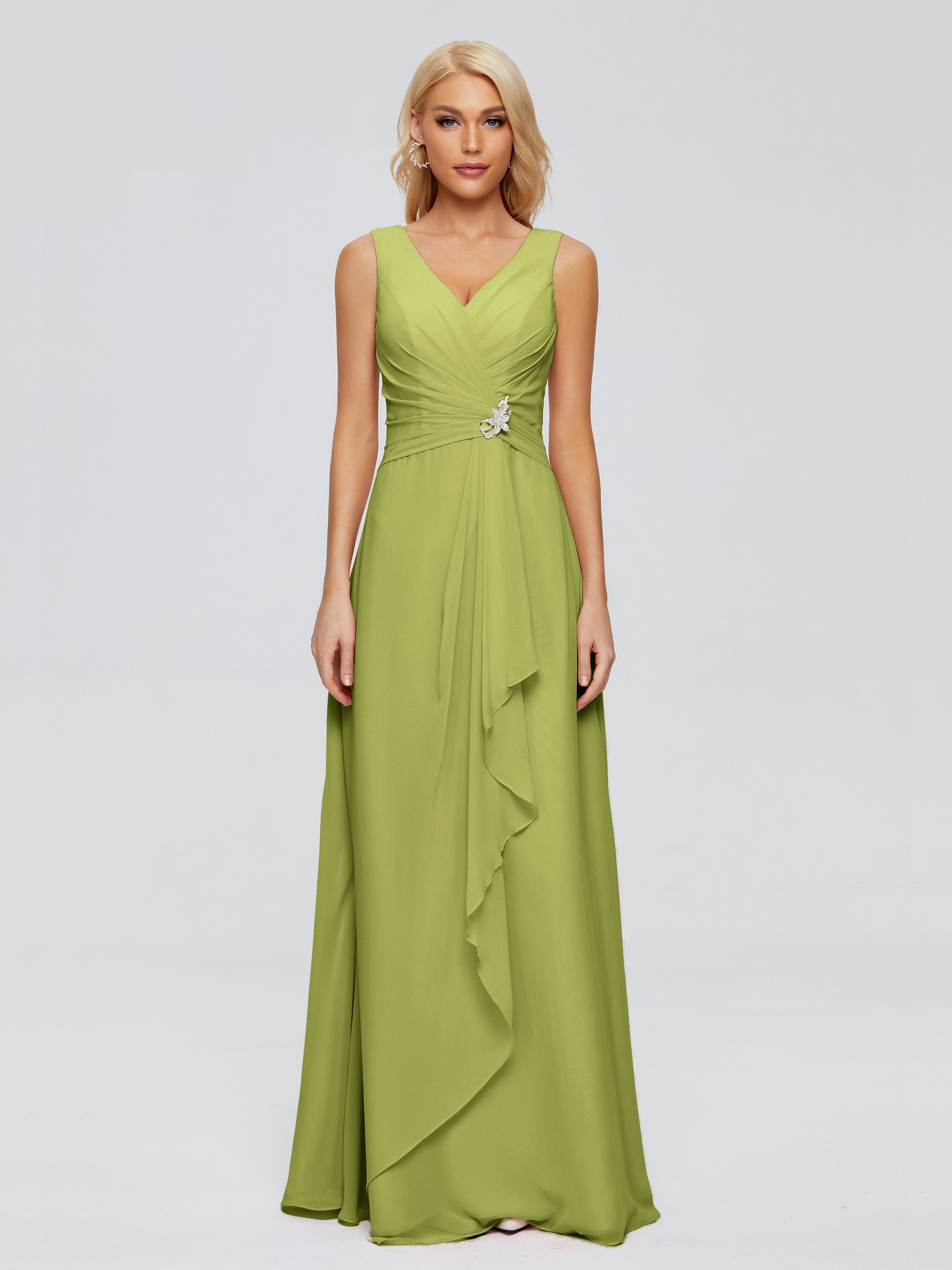 Maria V Neck Sleeveless Chiffon Bridesmaid Dresses