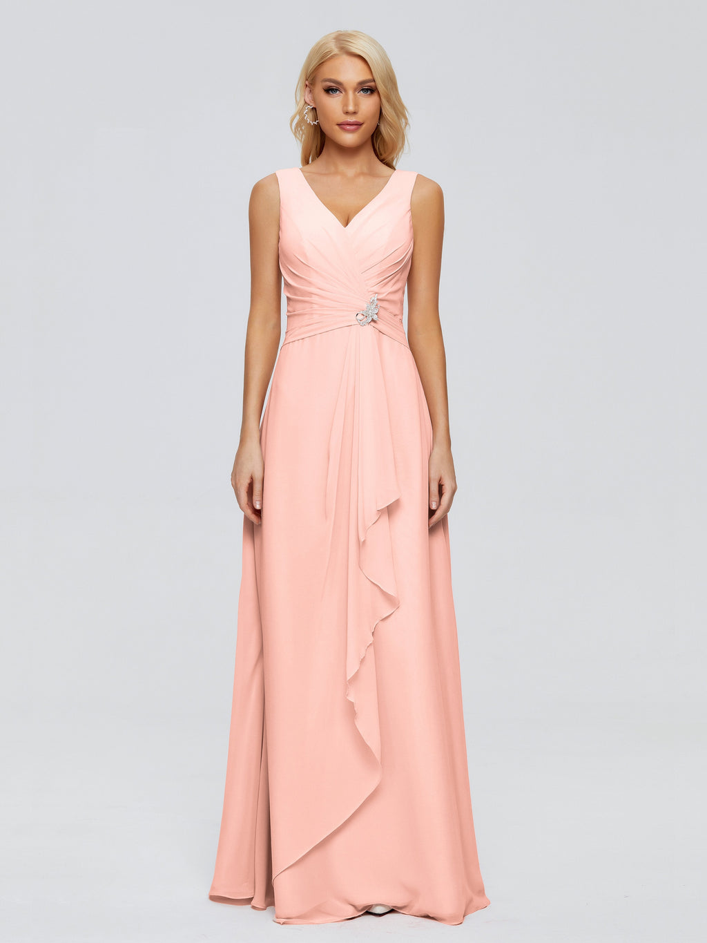Maria V Neck Sleeveless Chiffon Bridesmaid Dresses
