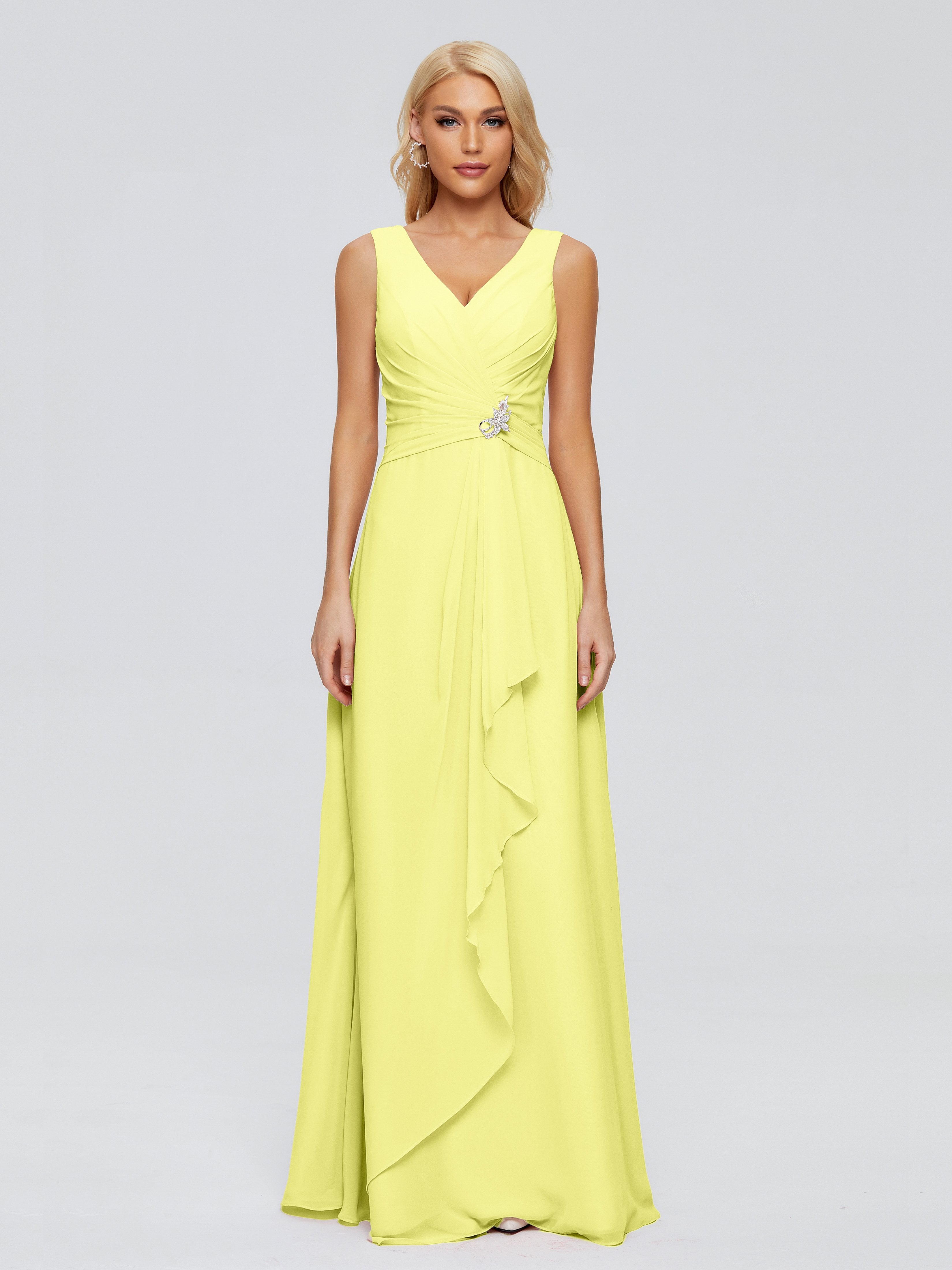 Maria V Neck Sleeveless Chiffon Bridesmaid Dresses