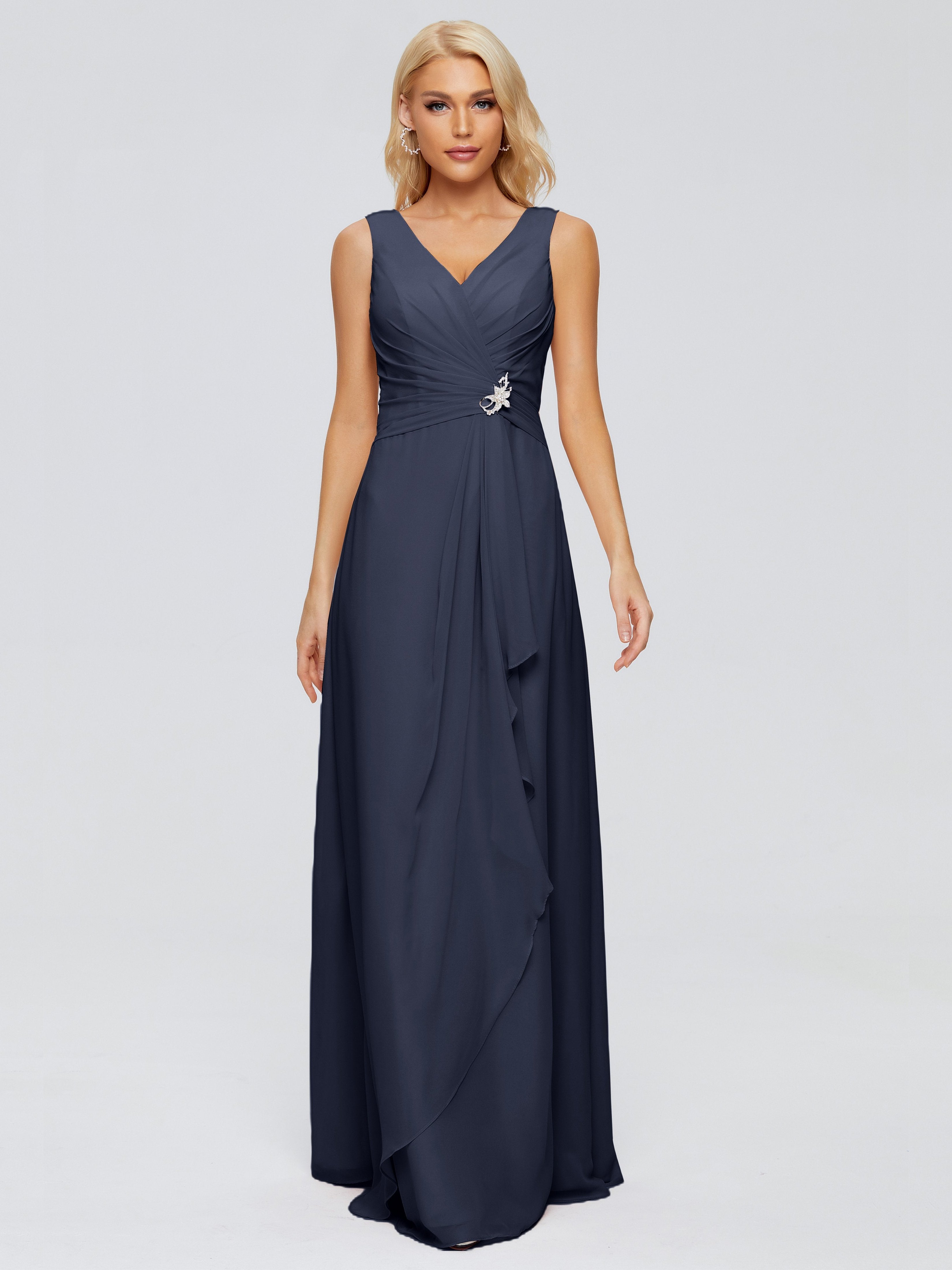 Maria V Neck Sleeveless Chiffon Bridesmaid Dresses