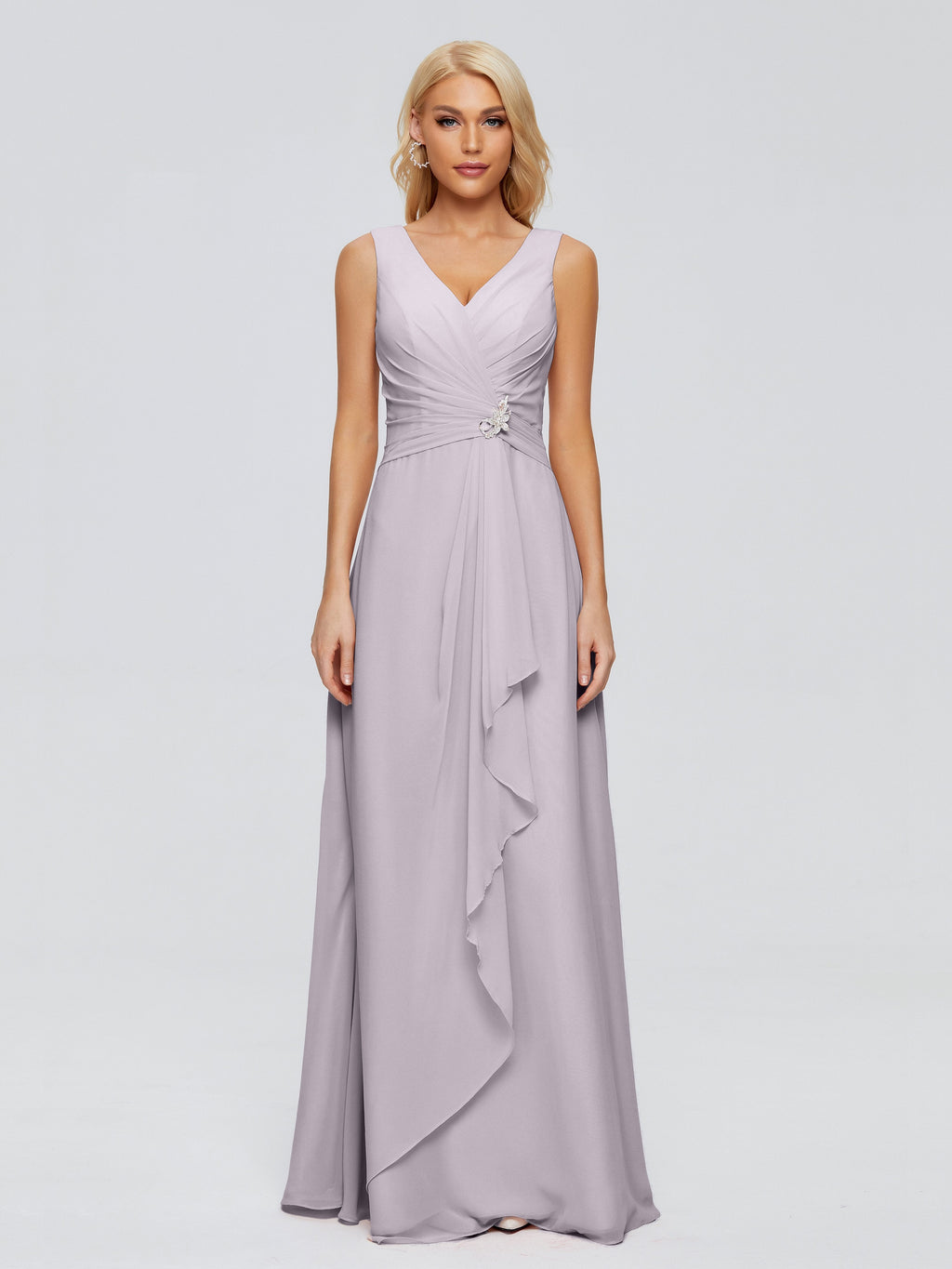Maria V Neck Sleeveless Chiffon Bridesmaid Dresses