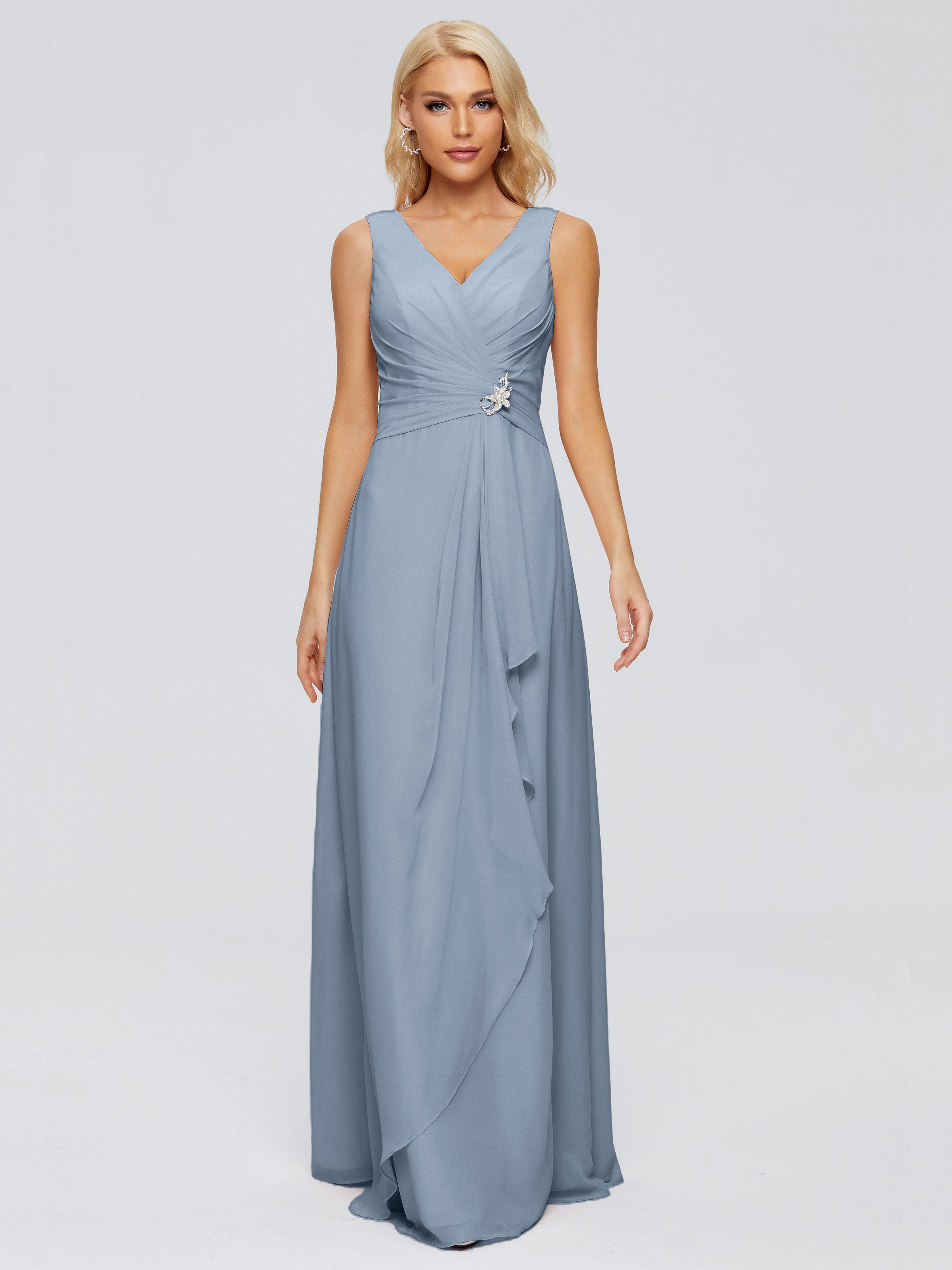 Maria V Neck Sleeveless Chiffon Bridesmaid Dresses