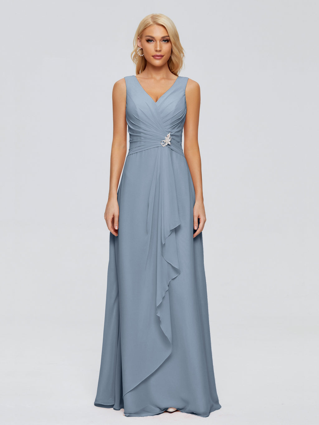 Maria V Neck Sleeveless Chiffon Bridesmaid Dresses