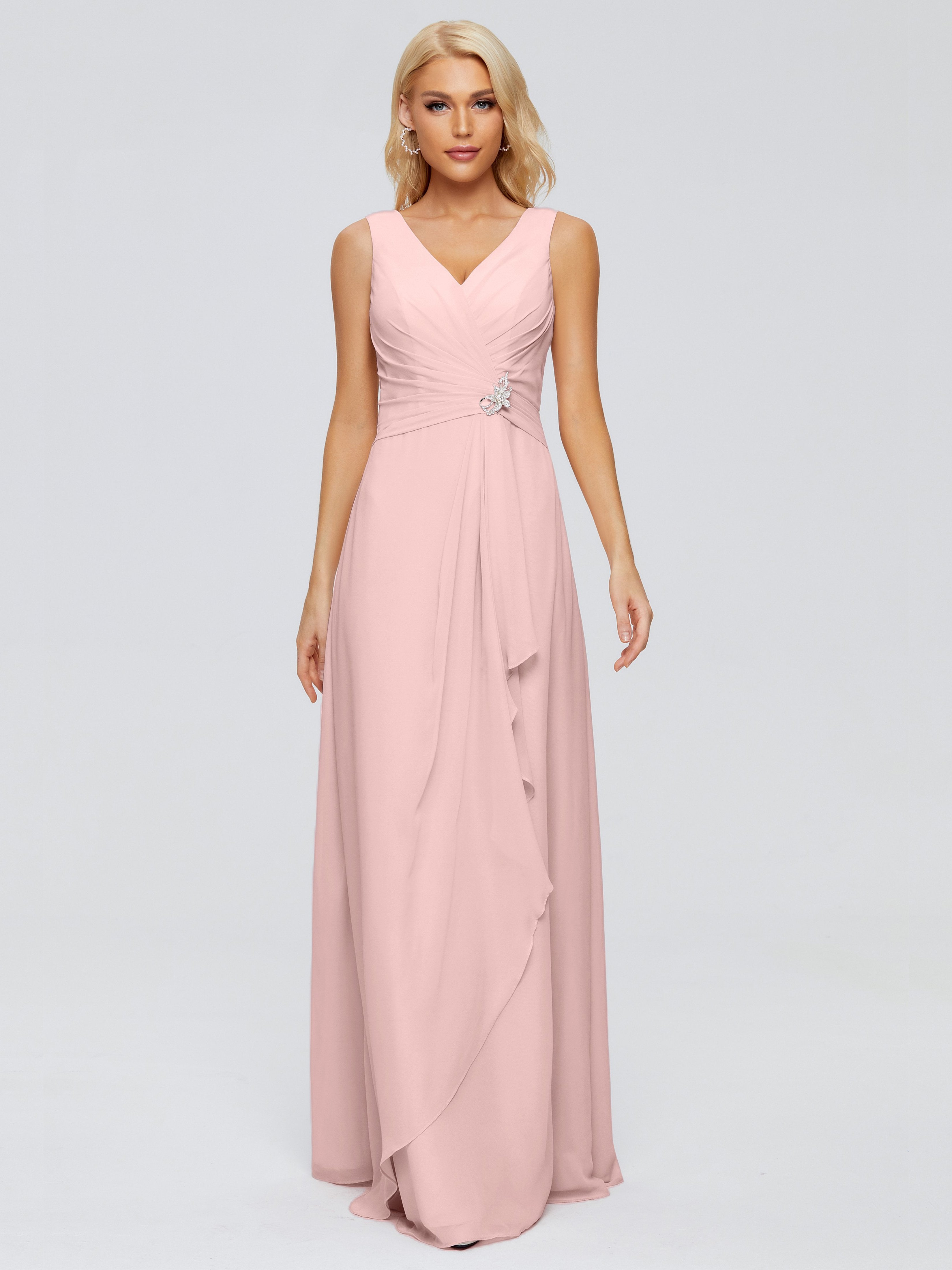 Maria V Neck Sleeveless Chiffon Bridesmaid Dresses