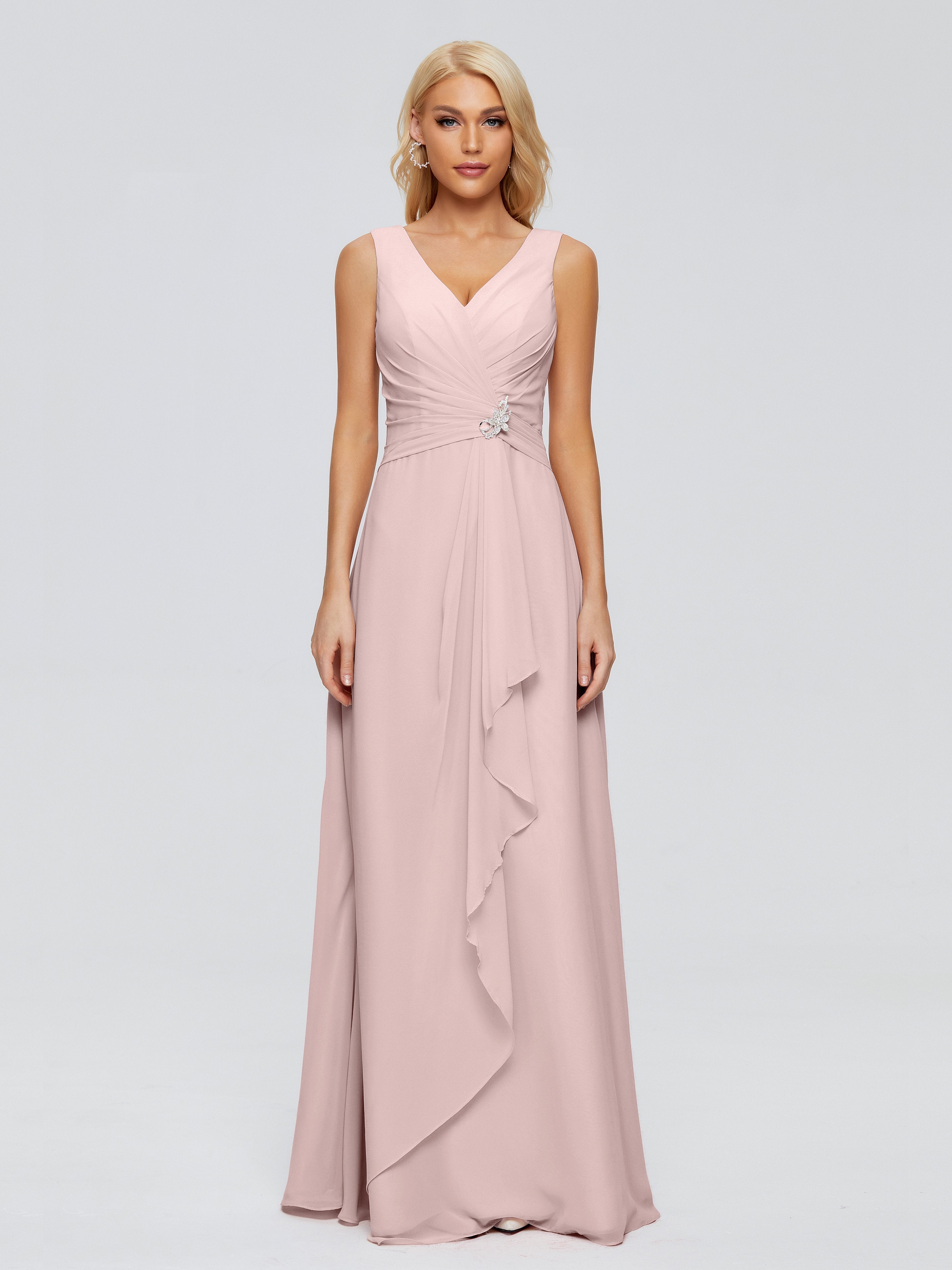Maria V Neck Sleeveless Chiffon Bridesmaid Dresses