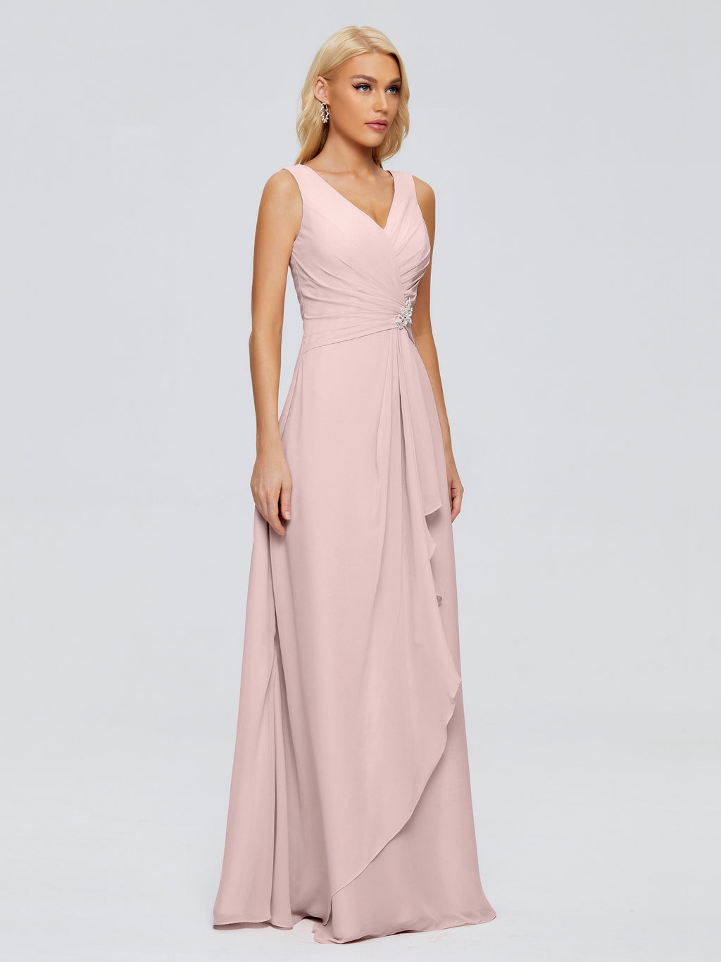 Maria V Neck Sleeveless Chiffon Bridesmaid Dresses