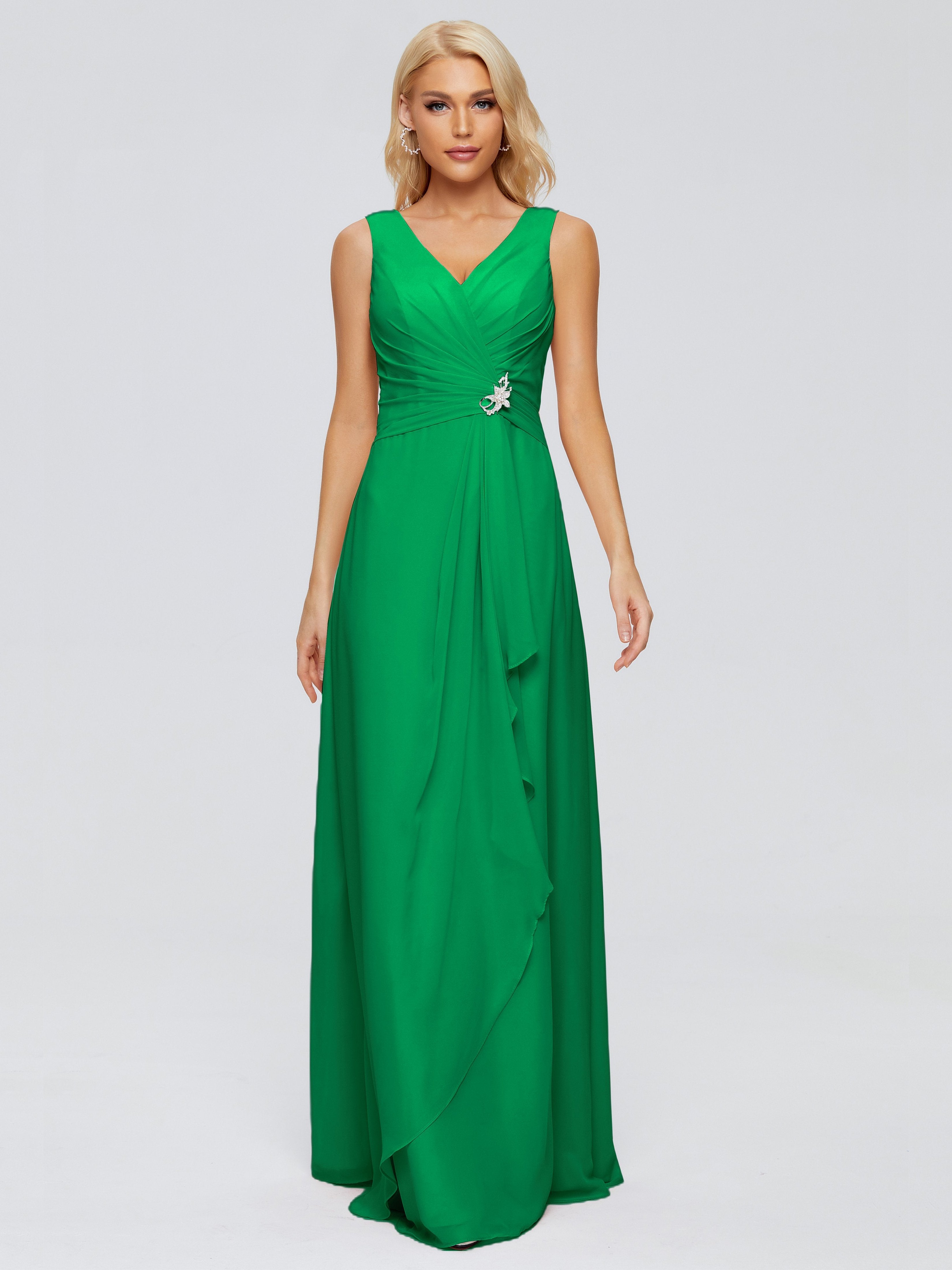 Maria V Neck Sleeveless Chiffon Bridesmaid Dresses