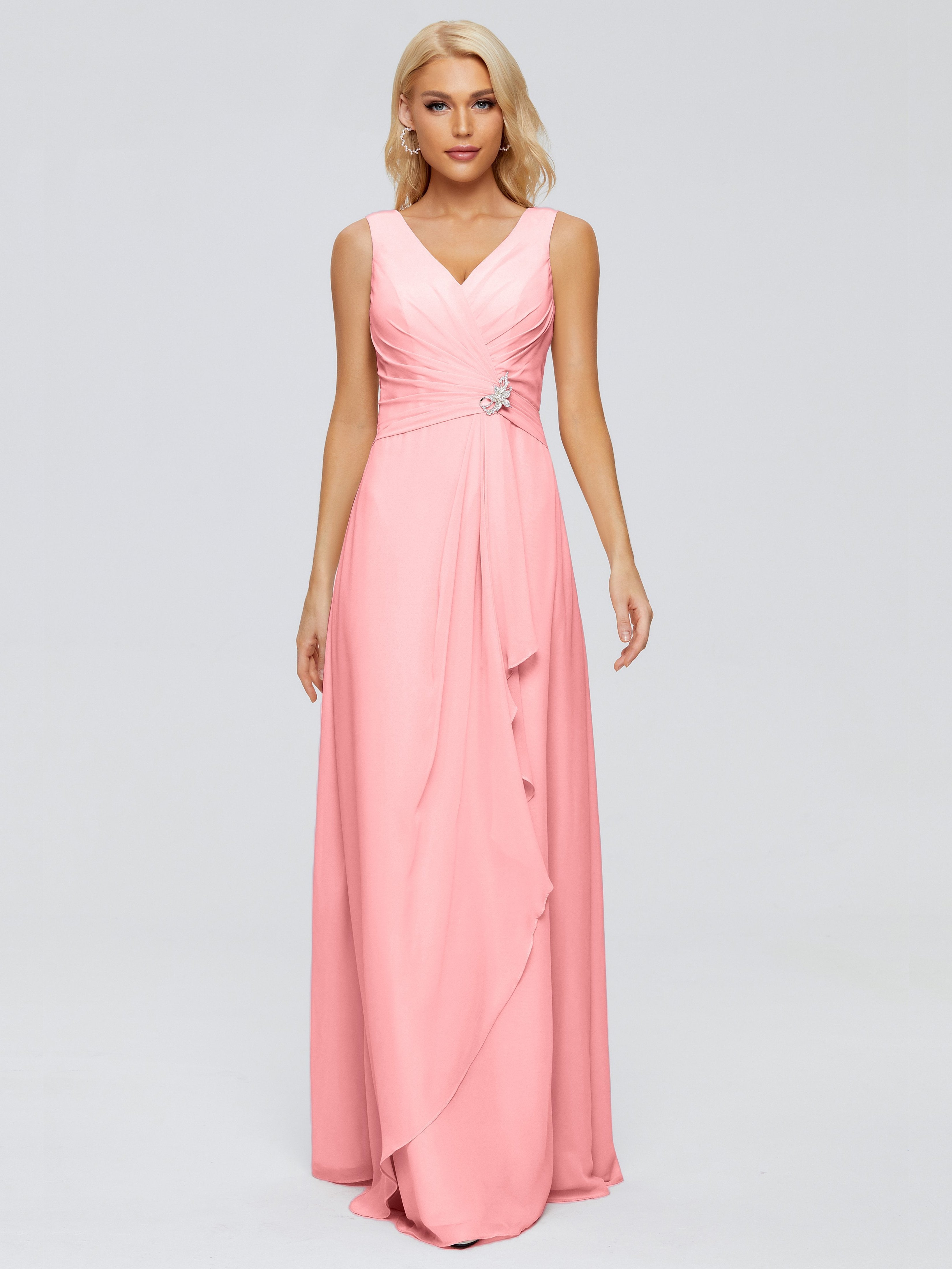 Maria V Neck Sleeveless Chiffon Bridesmaid Dresses
