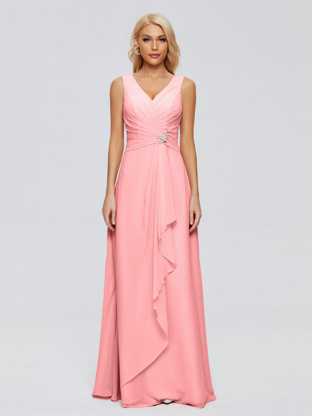 Maria V Neck Sleeveless Chiffon Bridesmaid Dresses