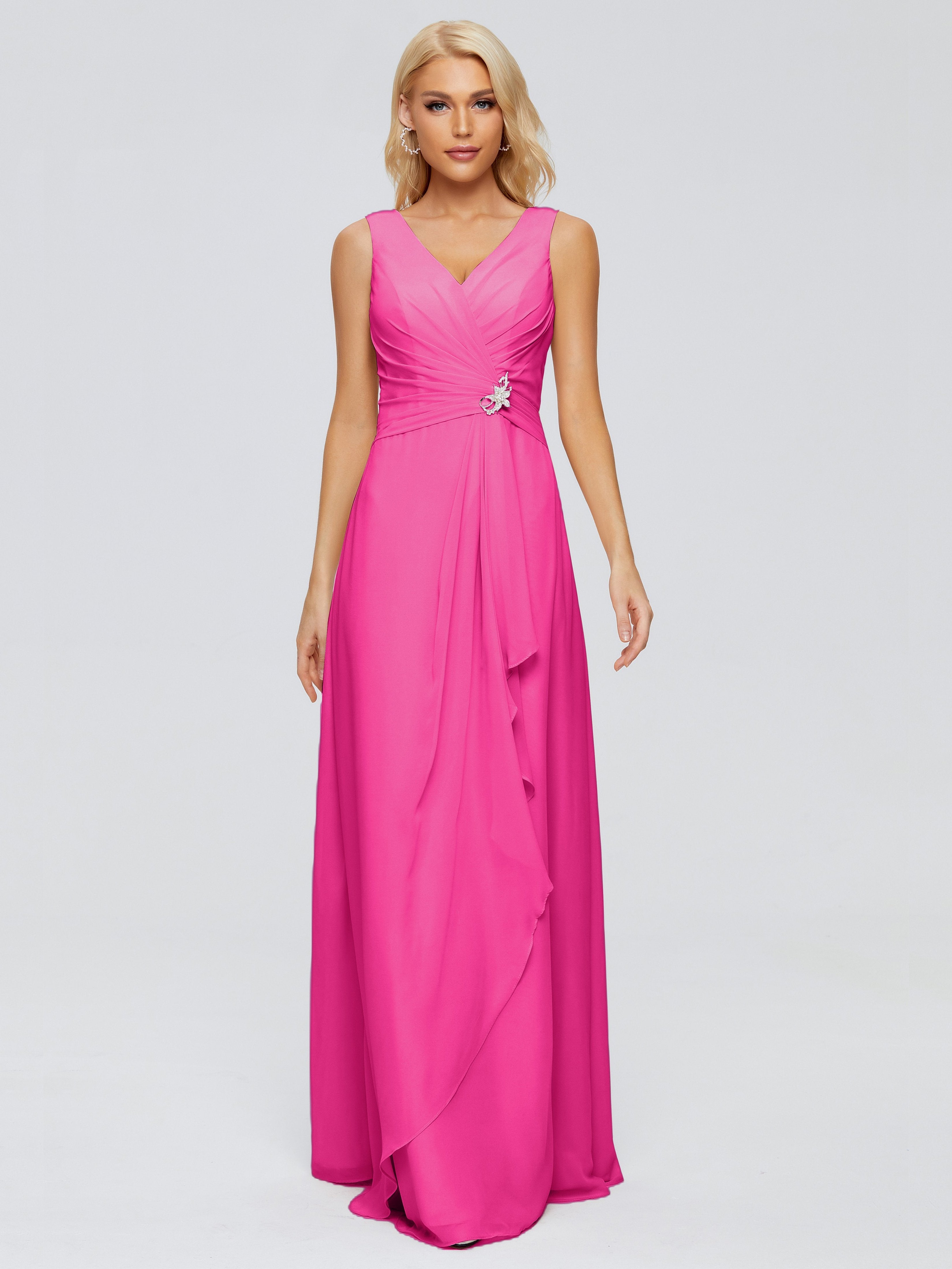 Maria V Neck Sleeveless Chiffon Bridesmaid Dresses
