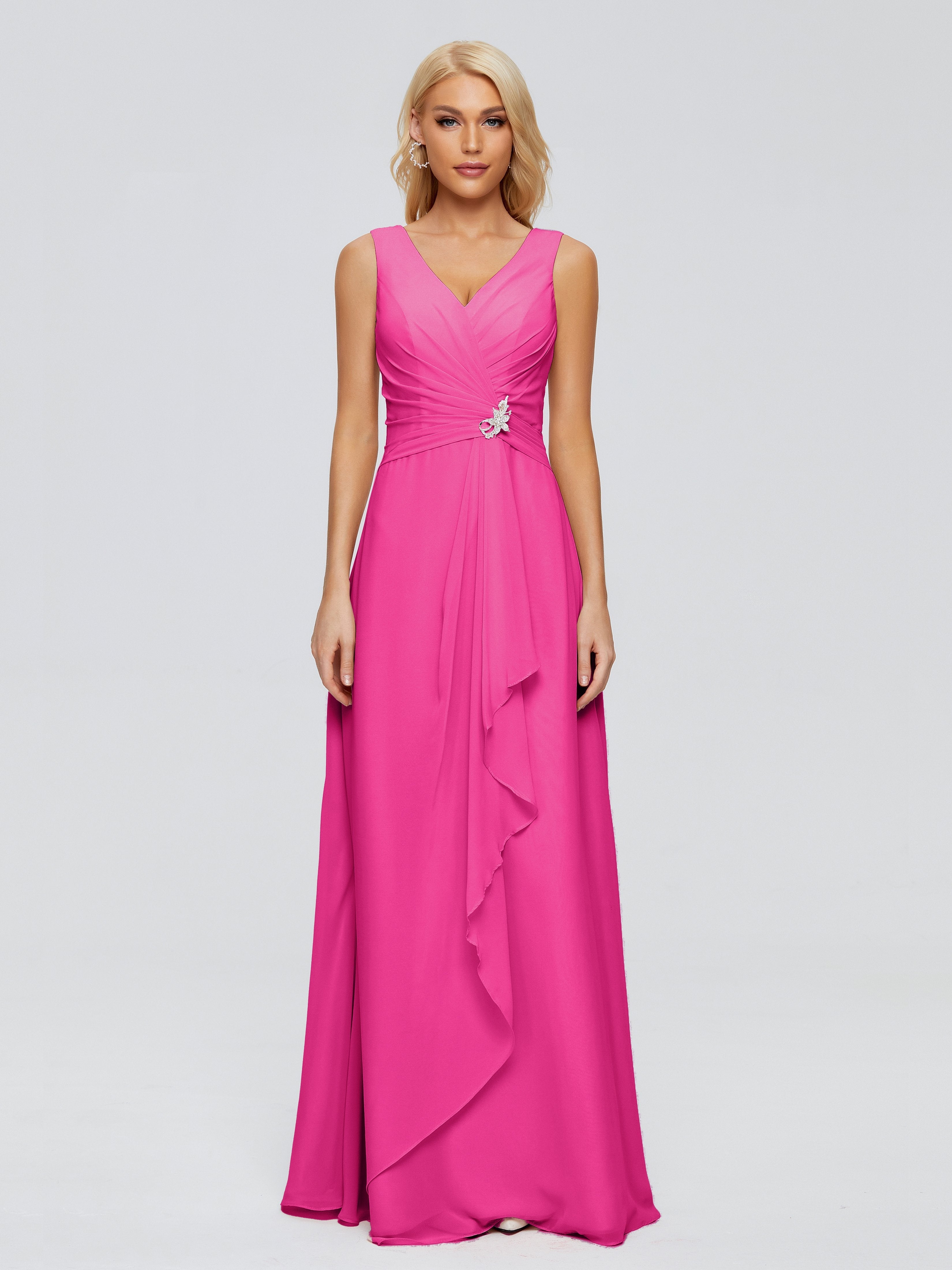 Maria V Neck Sleeveless Chiffon Bridesmaid Dresses