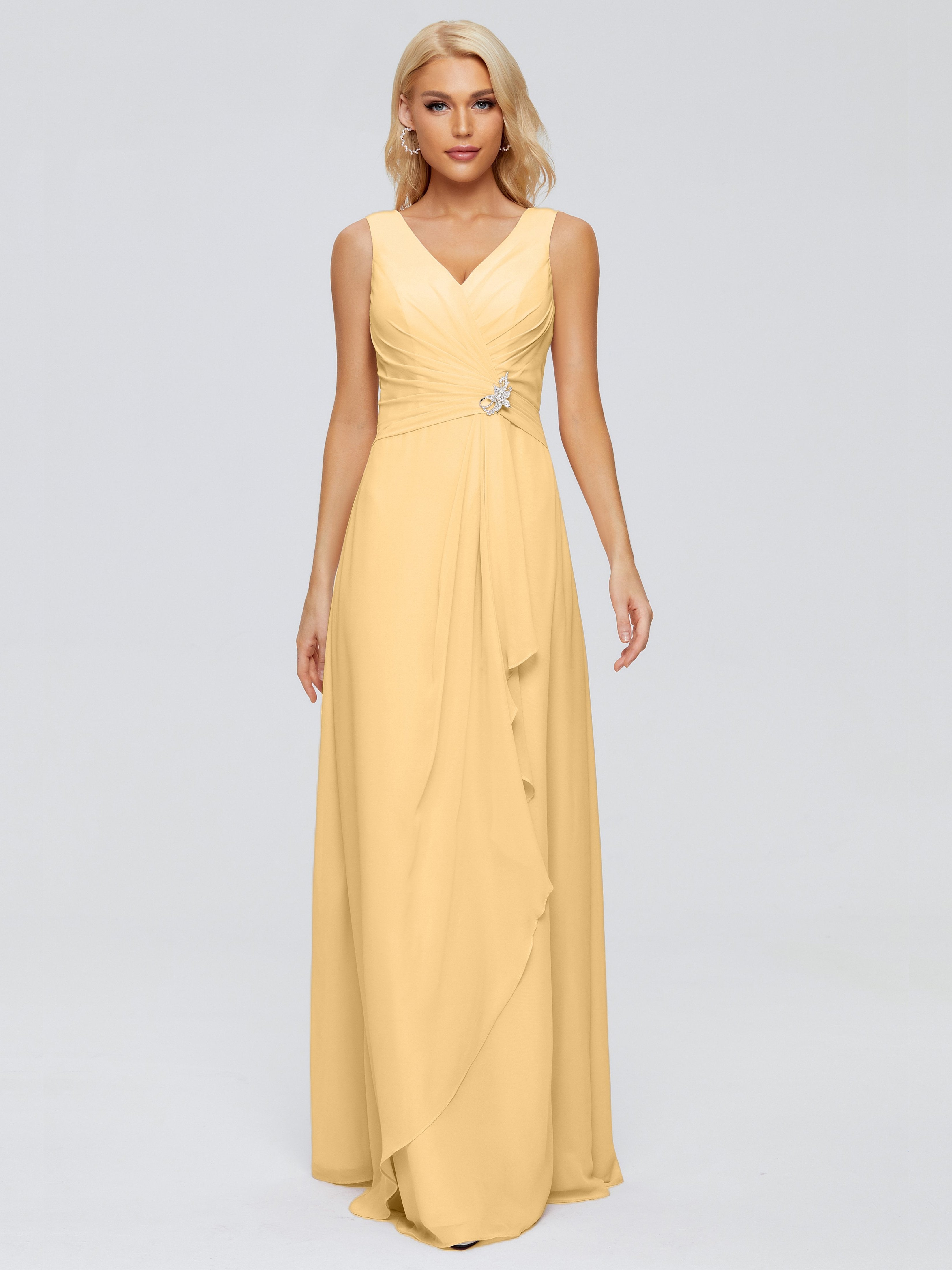 Maria V Neck Sleeveless Chiffon Bridesmaid Dresses