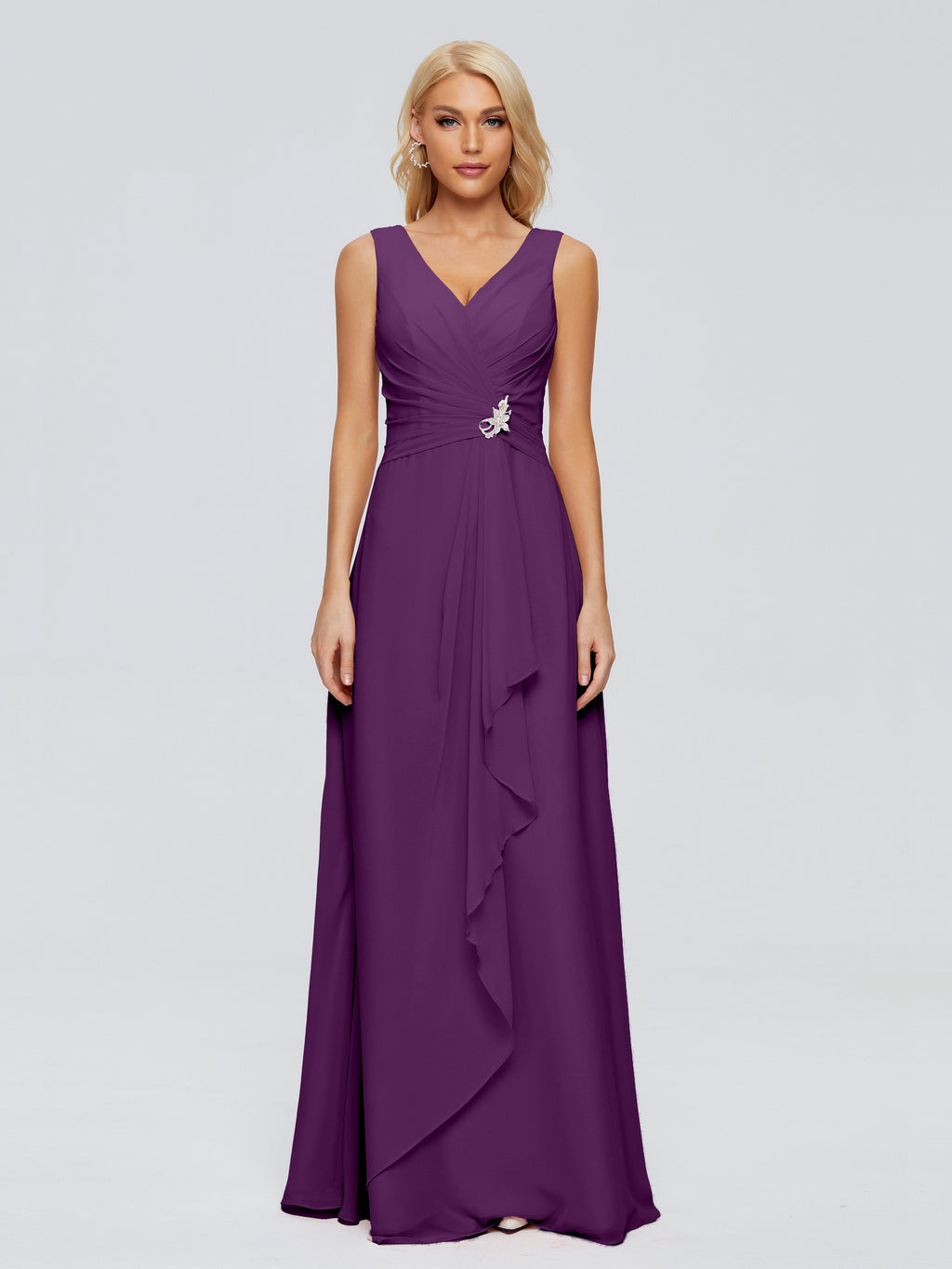Maria V Neck Sleeveless Chiffon Bridesmaid Dresses