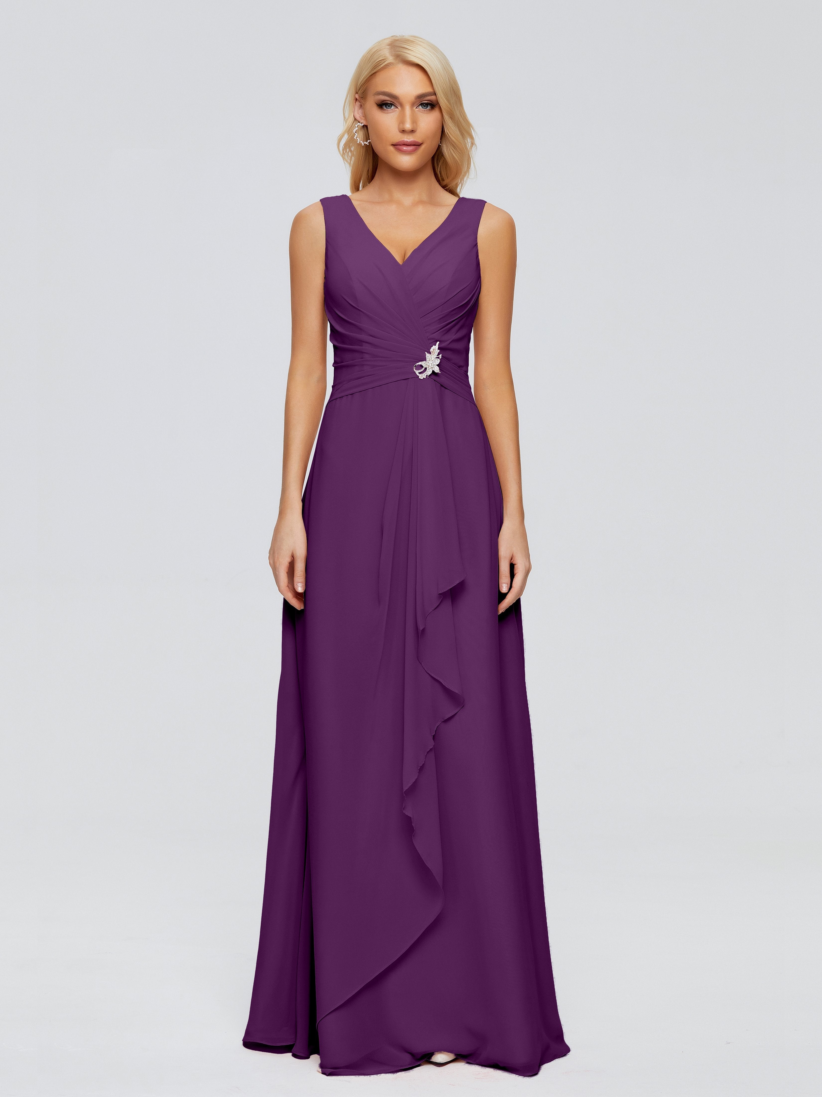 Maria V Neck Sleeveless Chiffon Bridesmaid Dresses