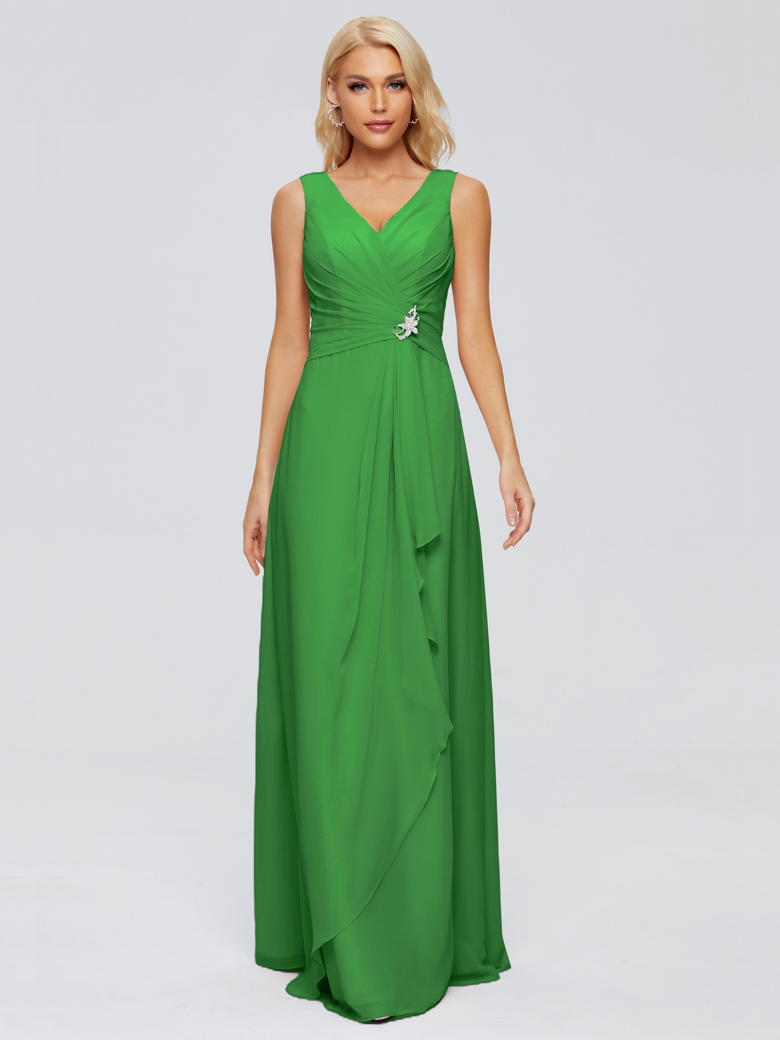 Maria V Neck Sleeveless Chiffon Bridesmaid Dresses