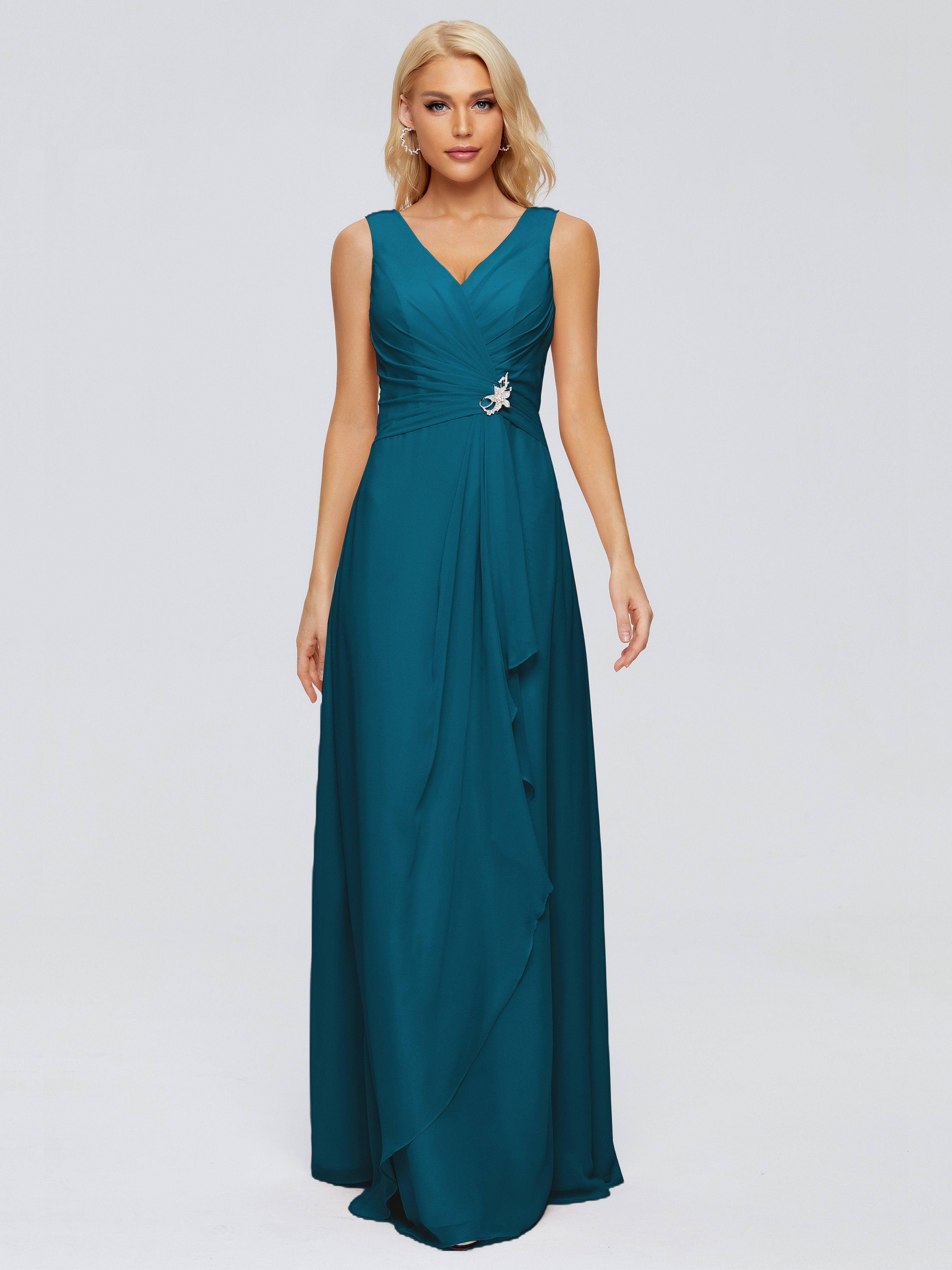 Maria V Neck Sleeveless Chiffon Bridesmaid Dresses