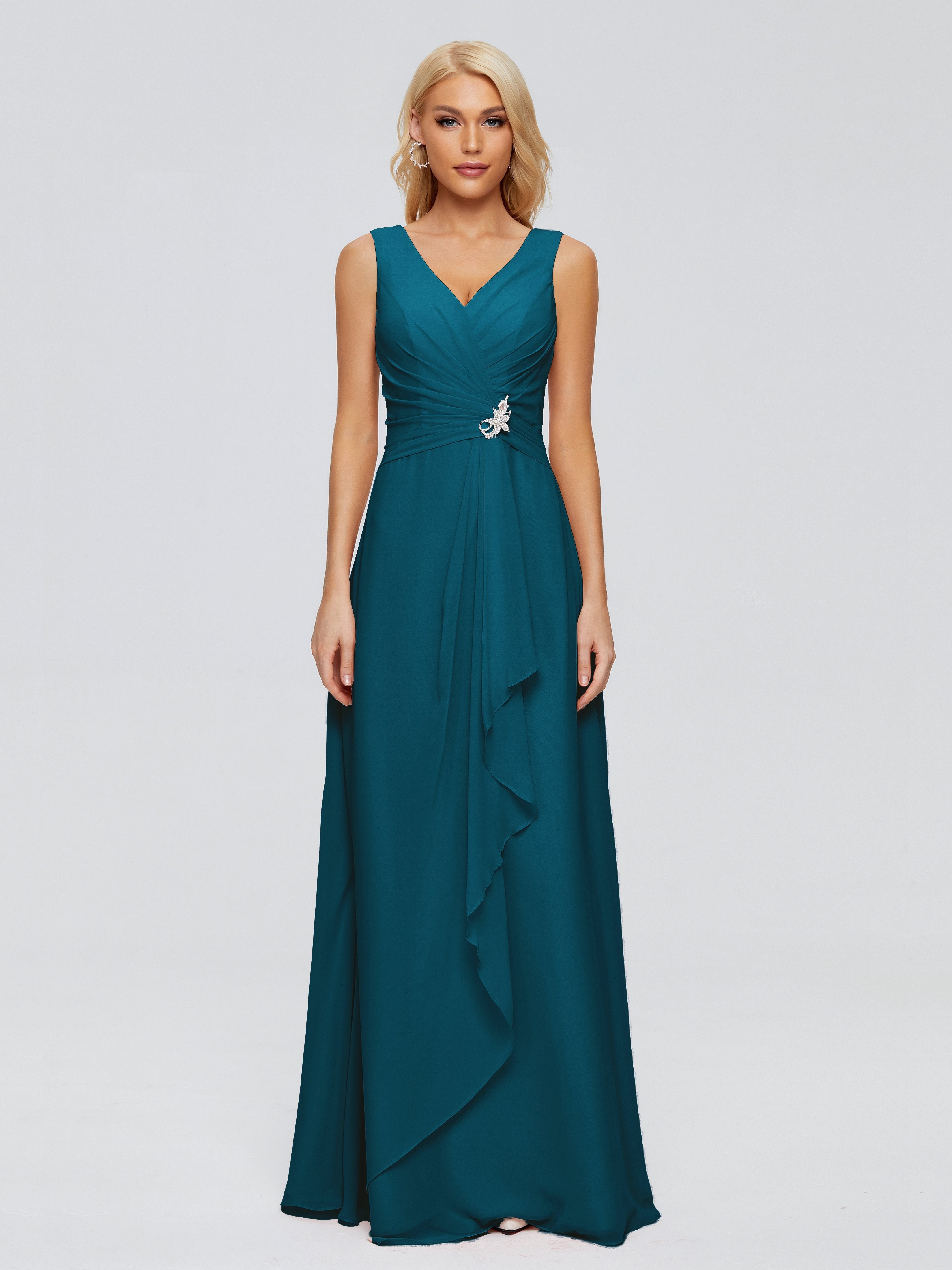 Maria V Neck Sleeveless Chiffon Bridesmaid Dresses