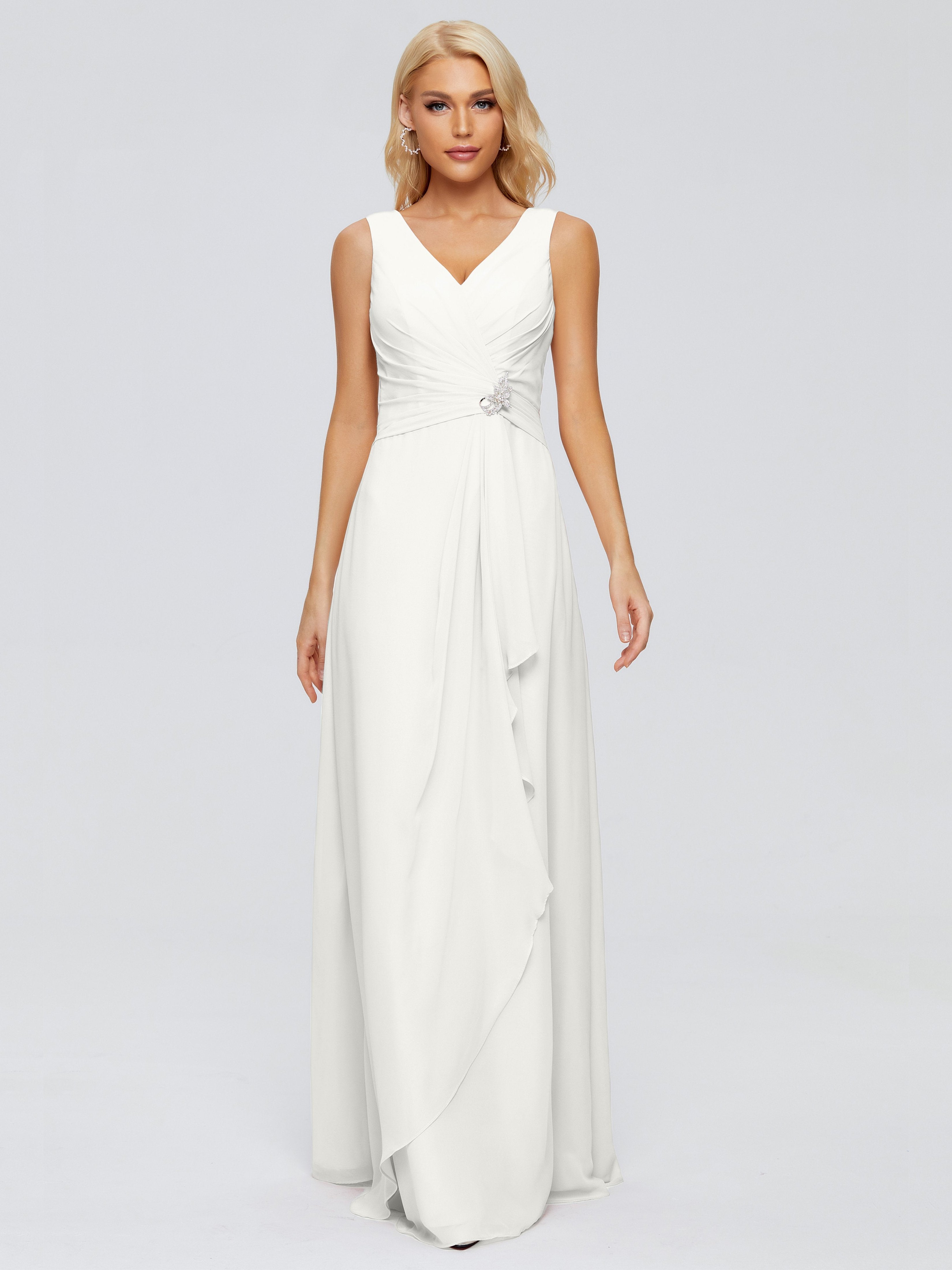 Maria V Neck Sleeveless Chiffon Bridesmaid Dresses