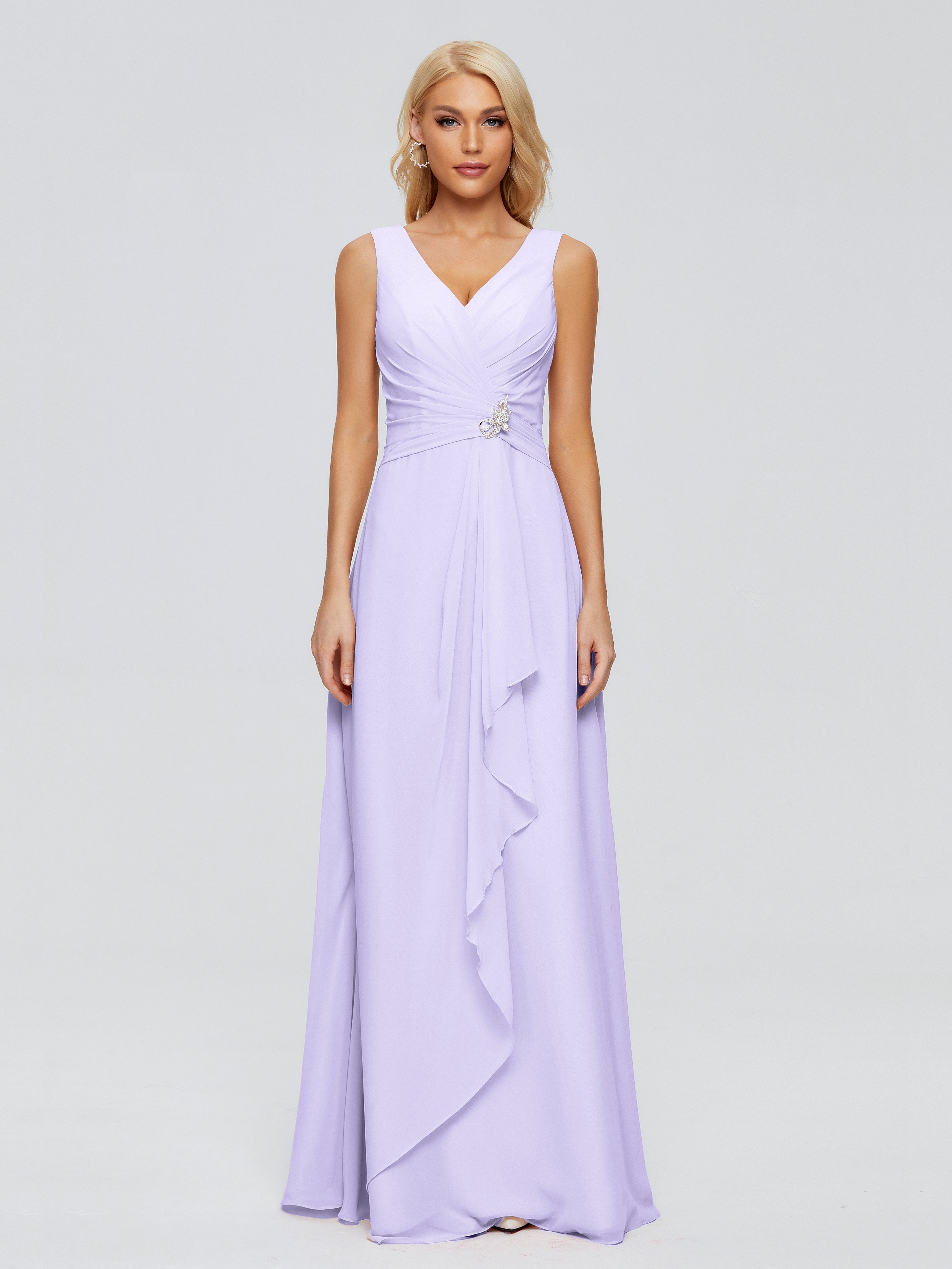 Maria V Neck Sleeveless Chiffon Bridesmaid Dresses