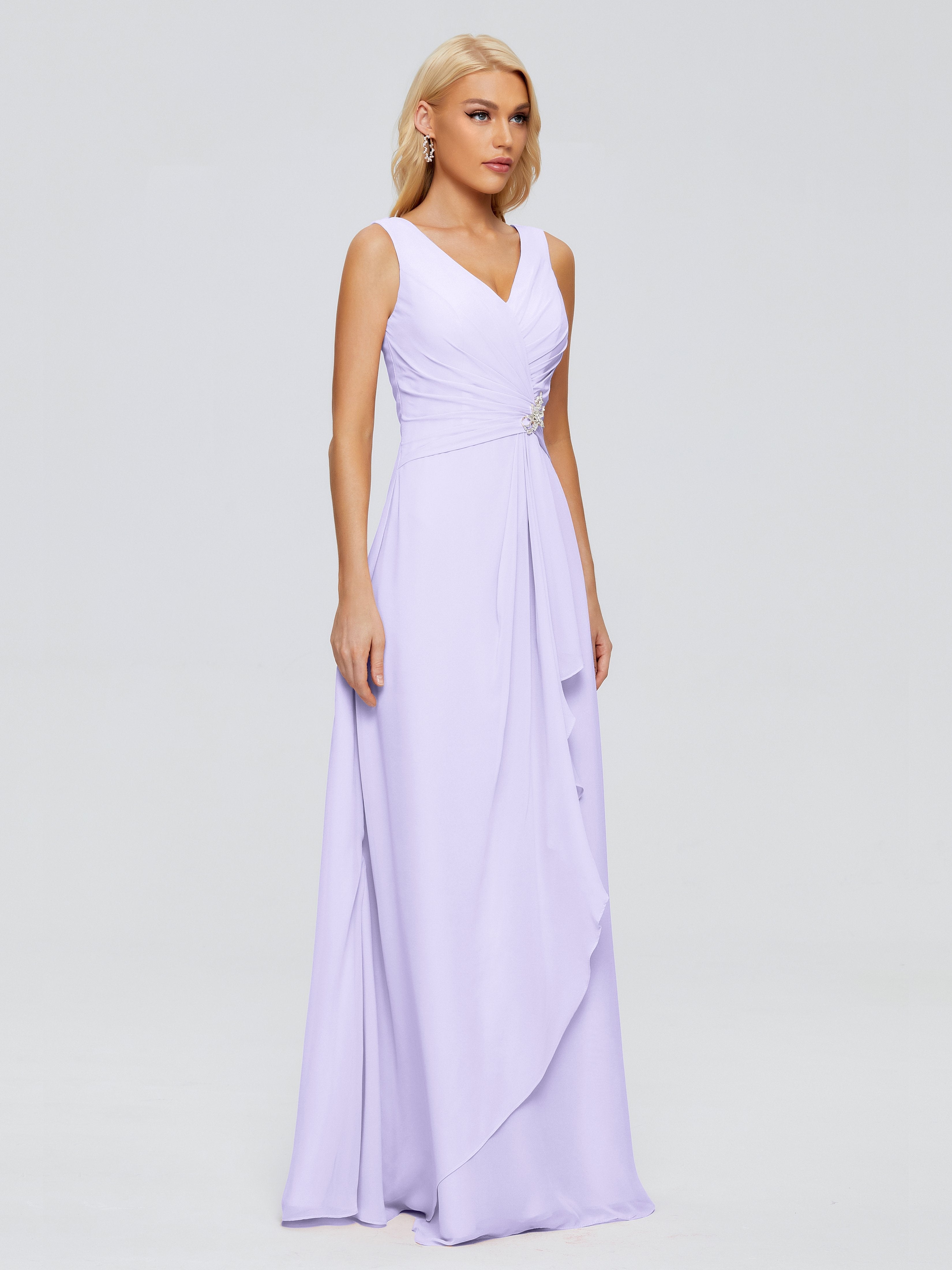 Maria V Neck Sleeveless Chiffon Bridesmaid Dresses