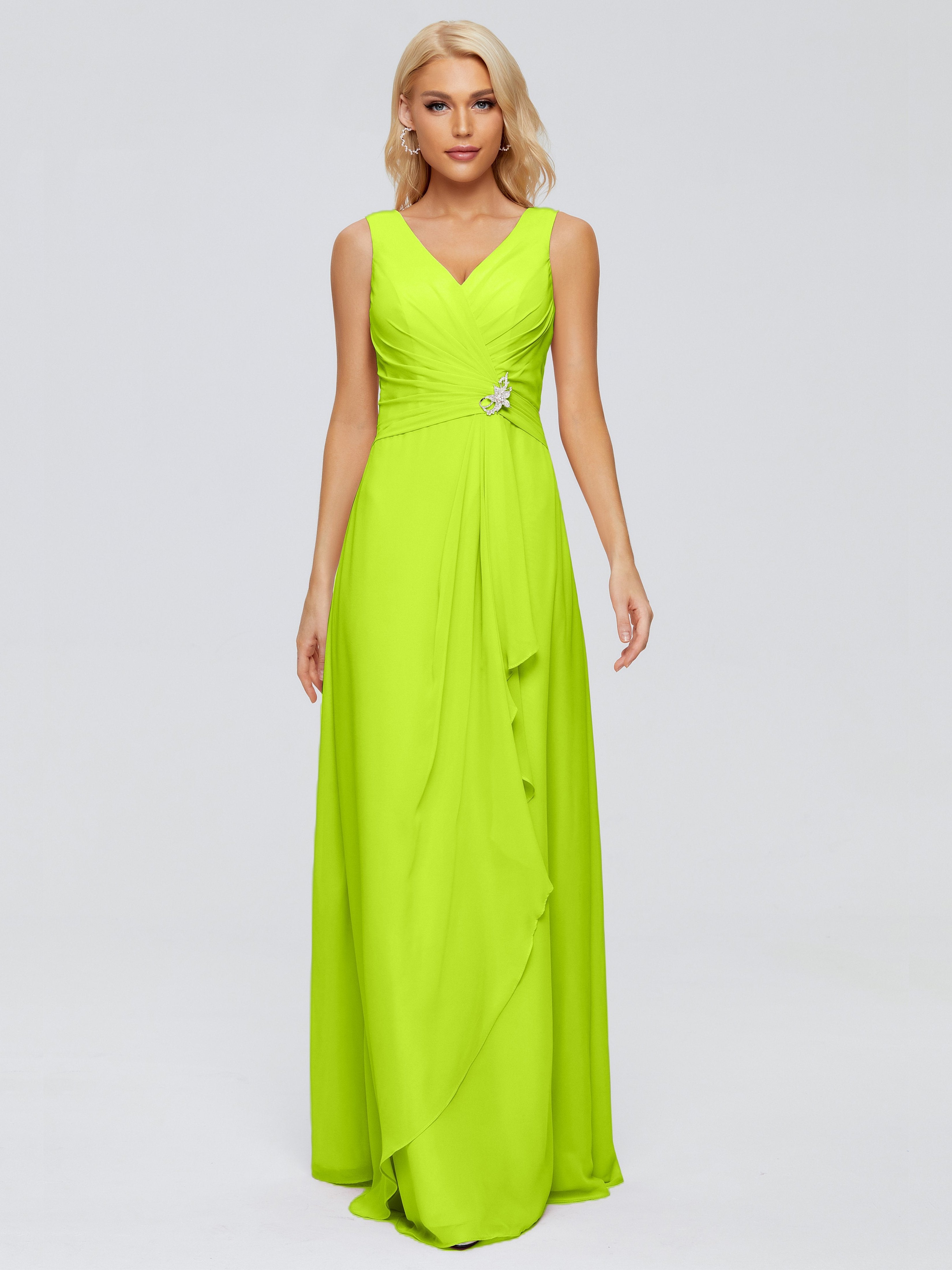 Maria V Neck Sleeveless Chiffon Bridesmaid Dresses