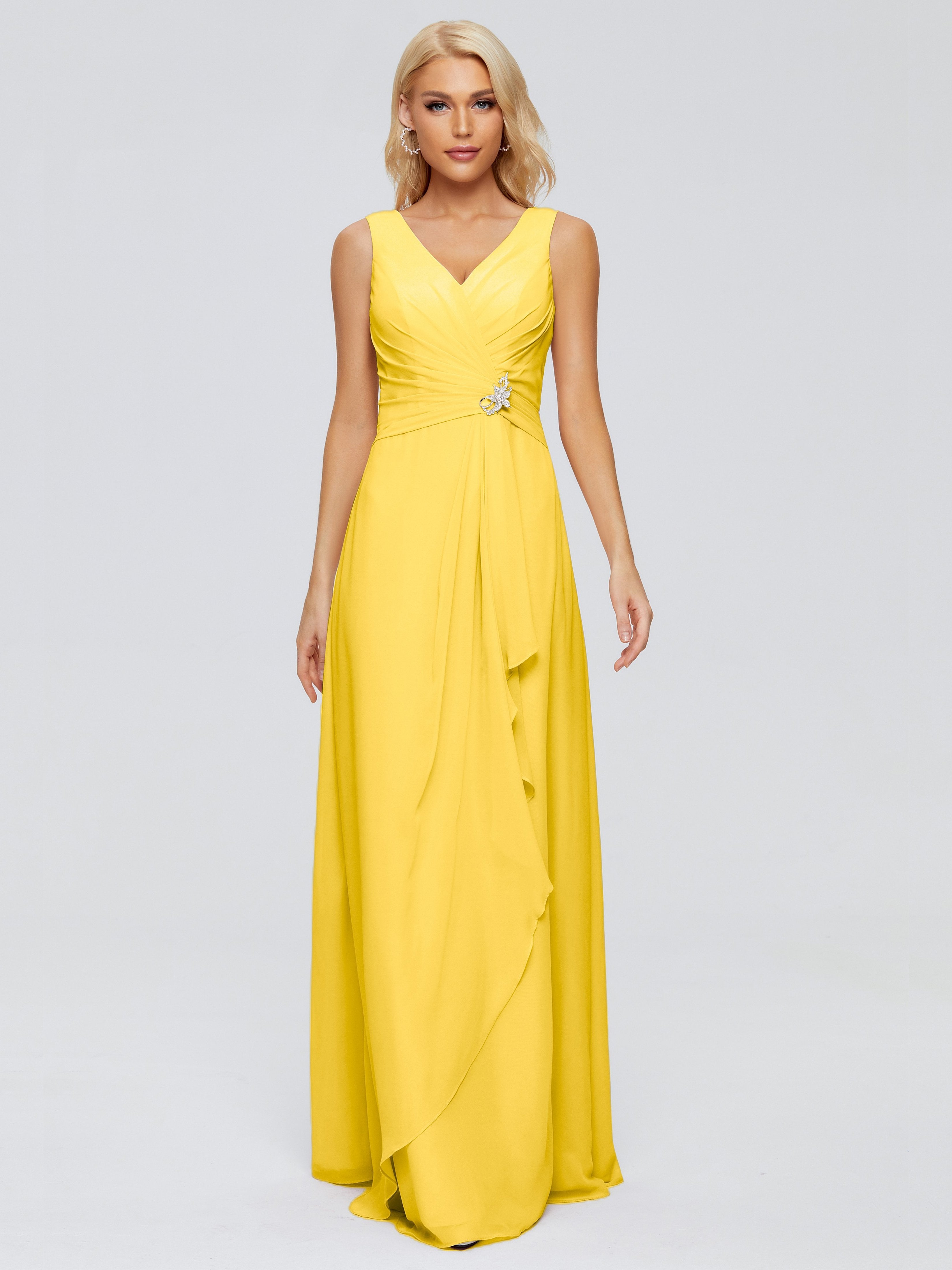 Maria V Neck Sleeveless Chiffon Bridesmaid Dresses