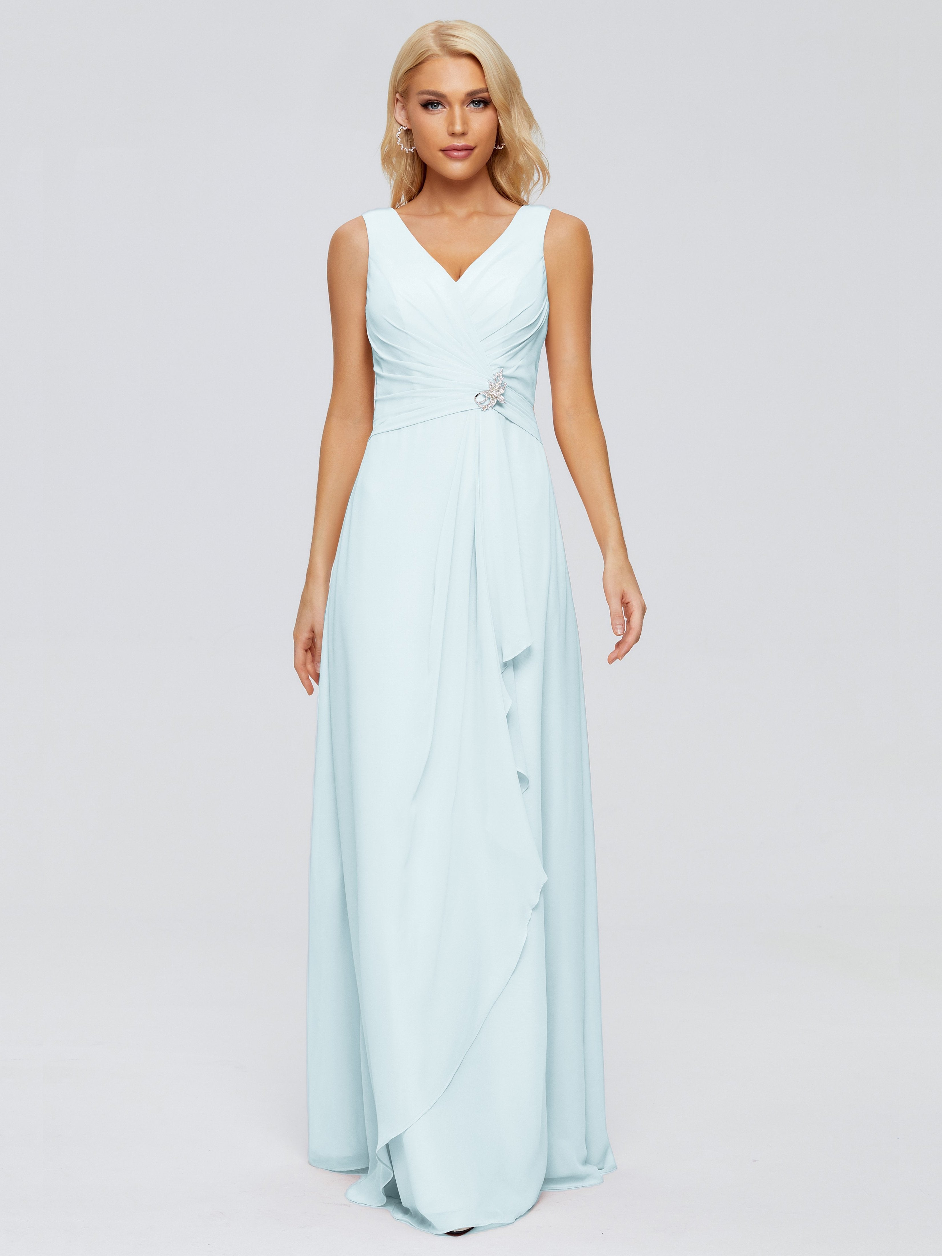 Maria V Neck Sleeveless Chiffon Bridesmaid Dresses