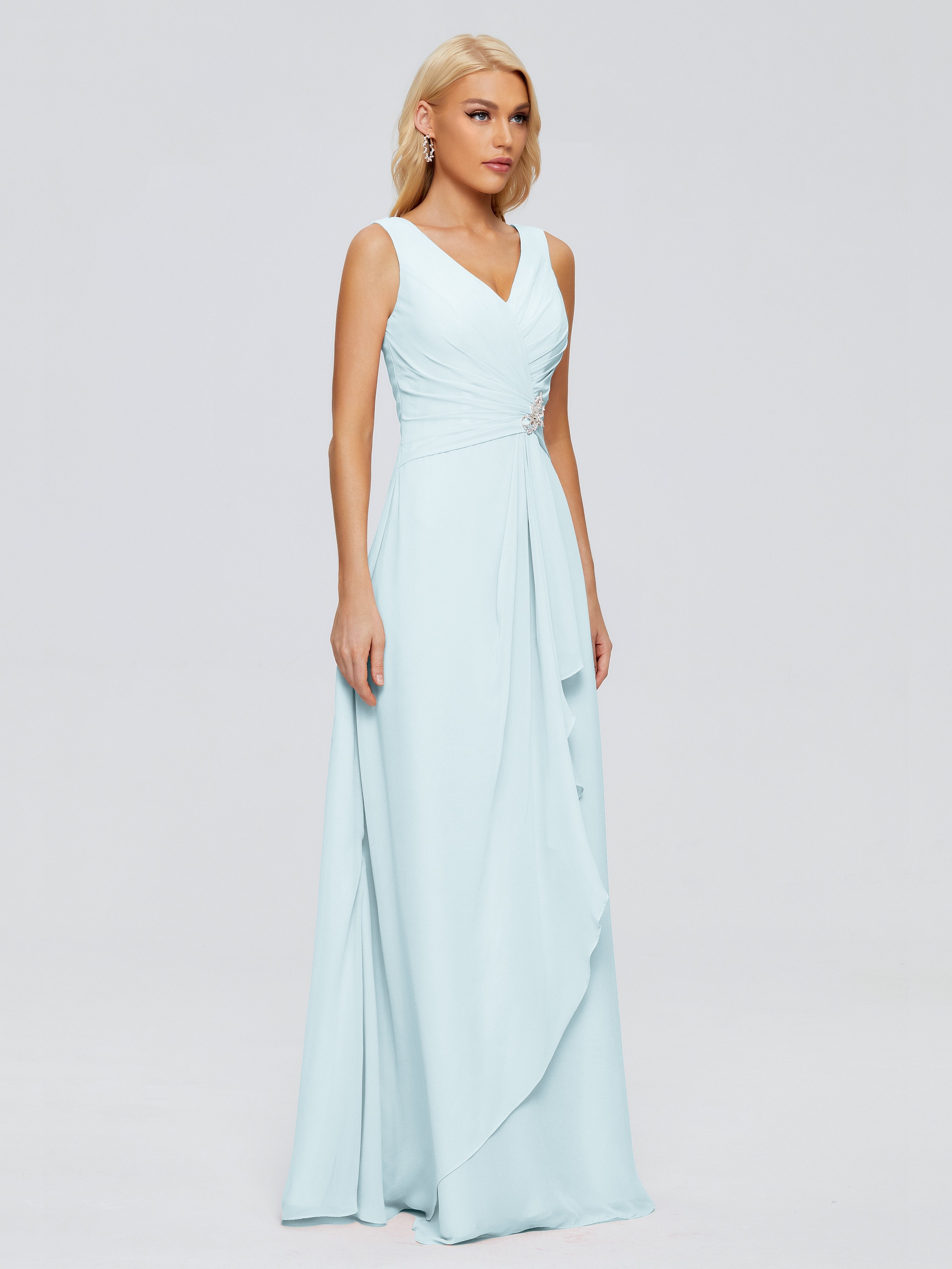 Maria V Neck Sleeveless Chiffon Bridesmaid Dresses