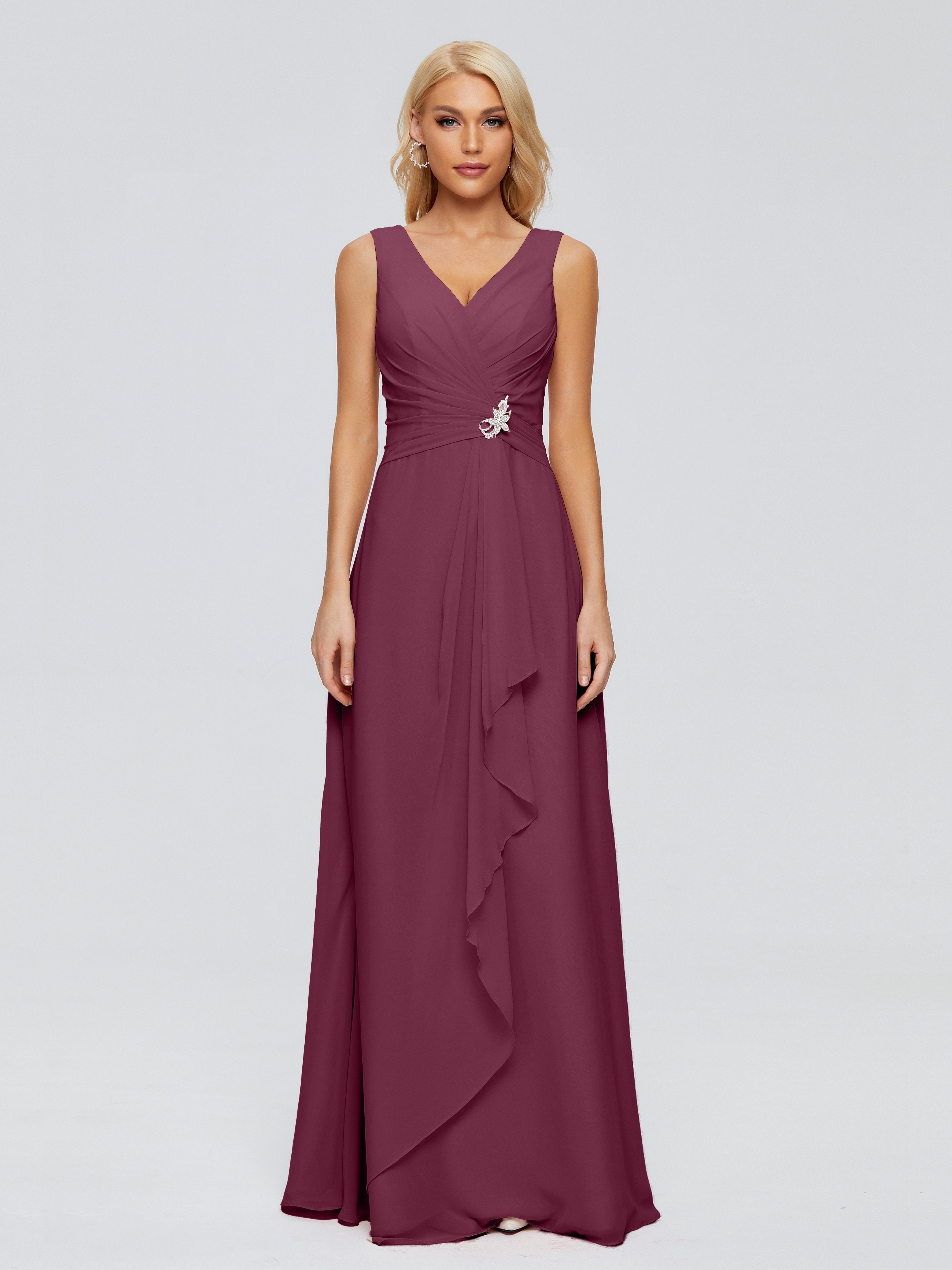 Maria V Neck Sleeveless Chiffon Bridesmaid Dresses