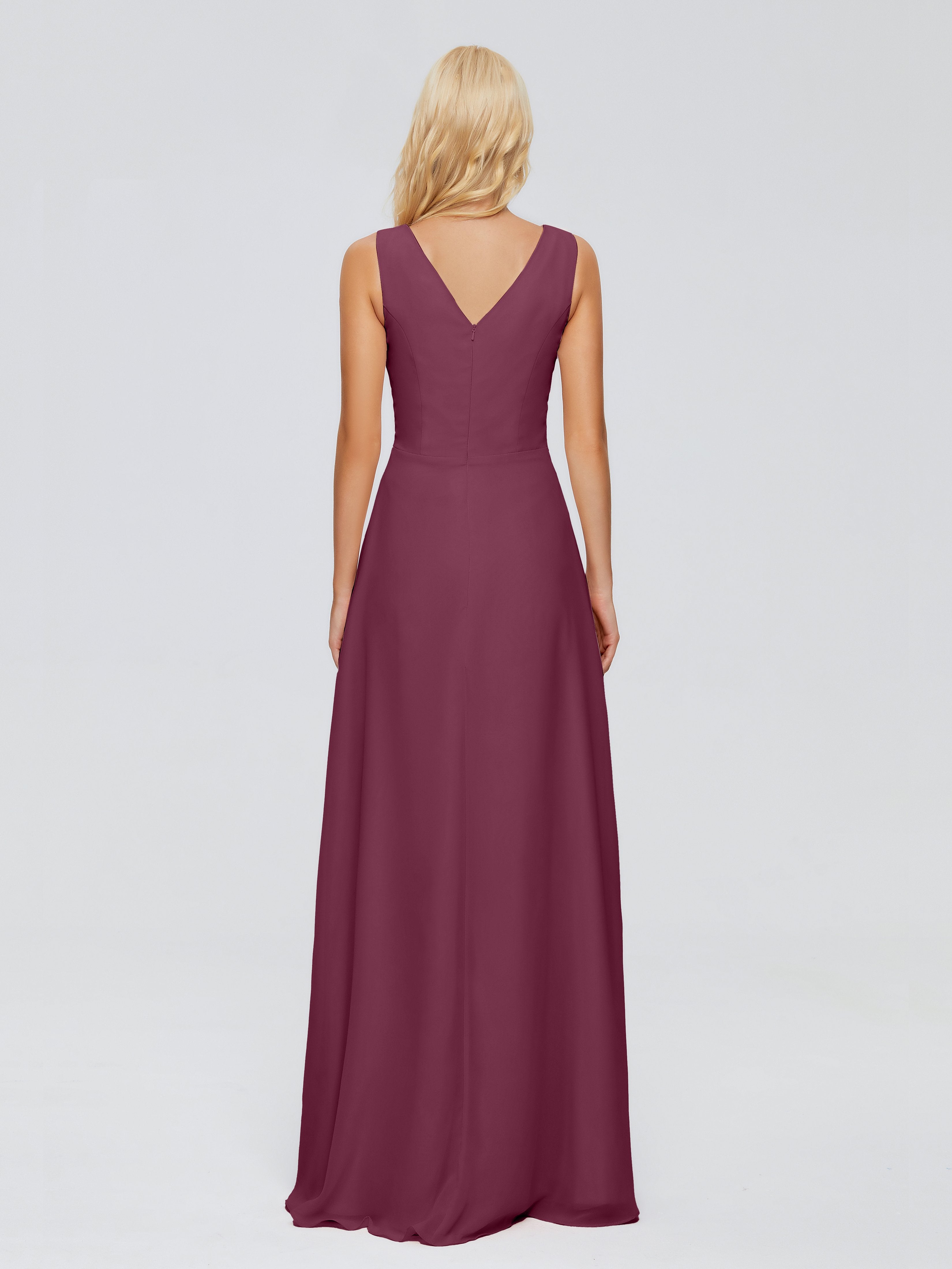 Maria V Neck Sleeveless Chiffon Bridesmaid Dresses