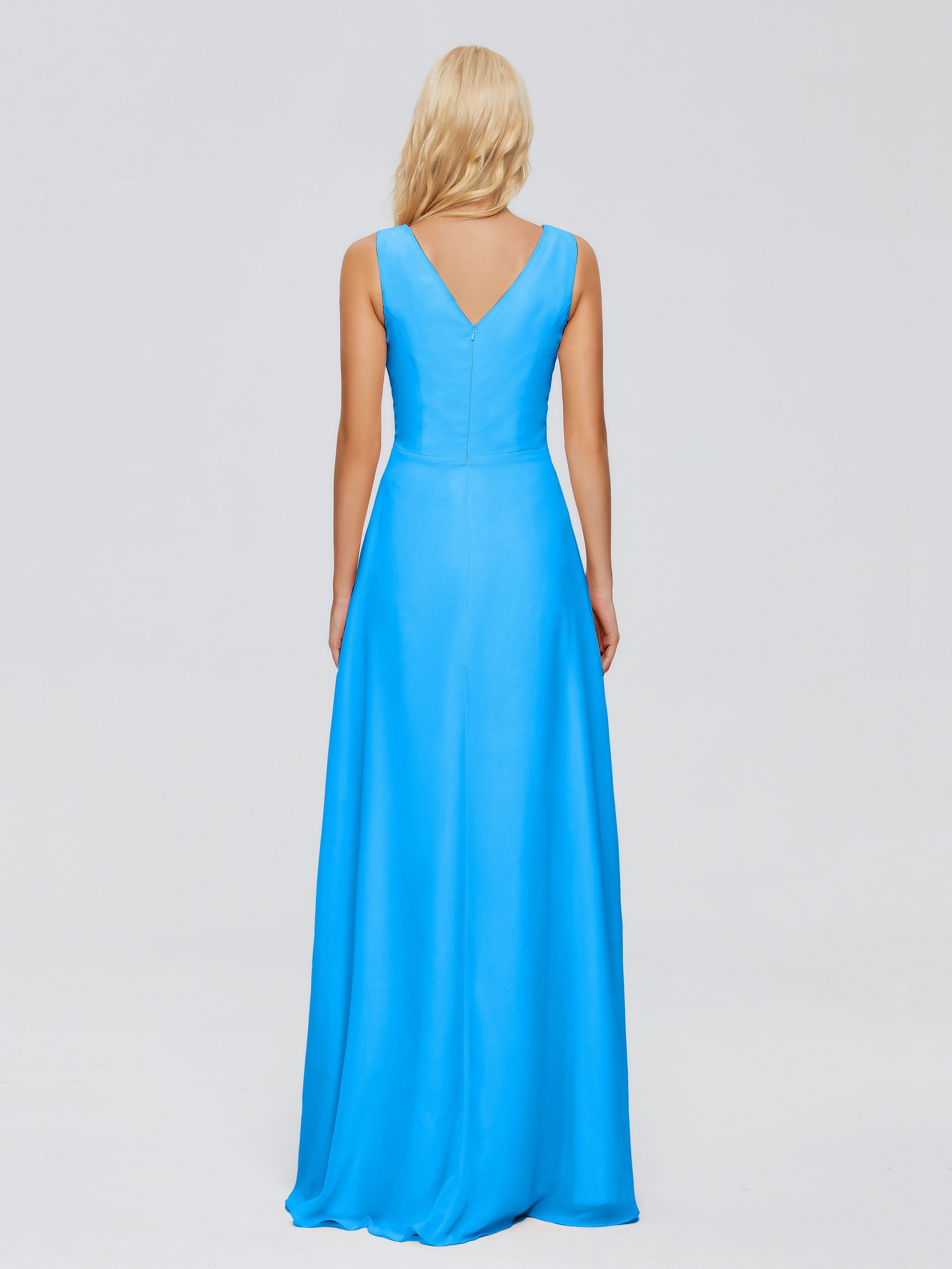 Maria V Neck Sleeveless Chiffon Bridesmaid Dresses