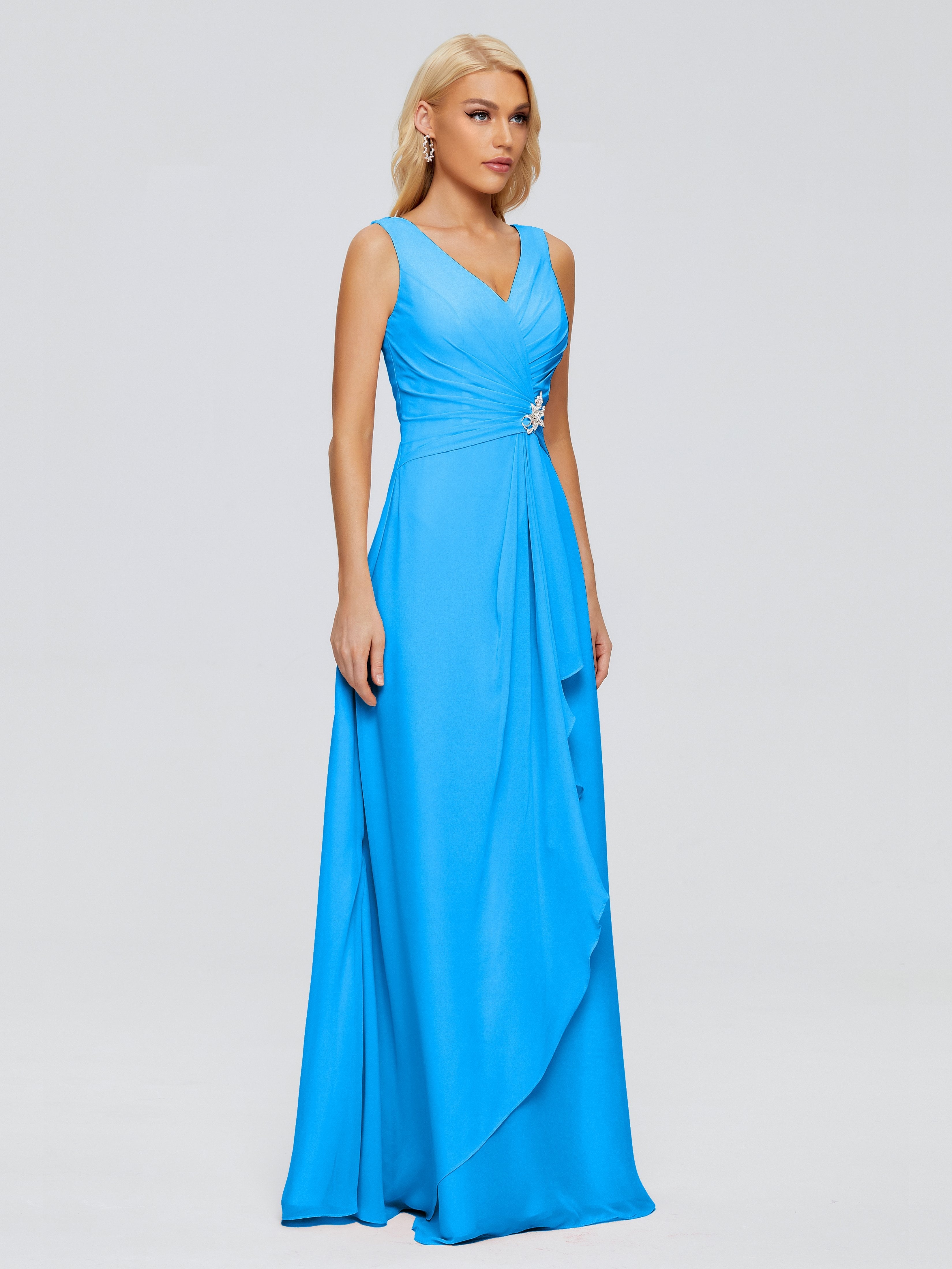 Maria V Neck Sleeveless Chiffon Bridesmaid Dresses