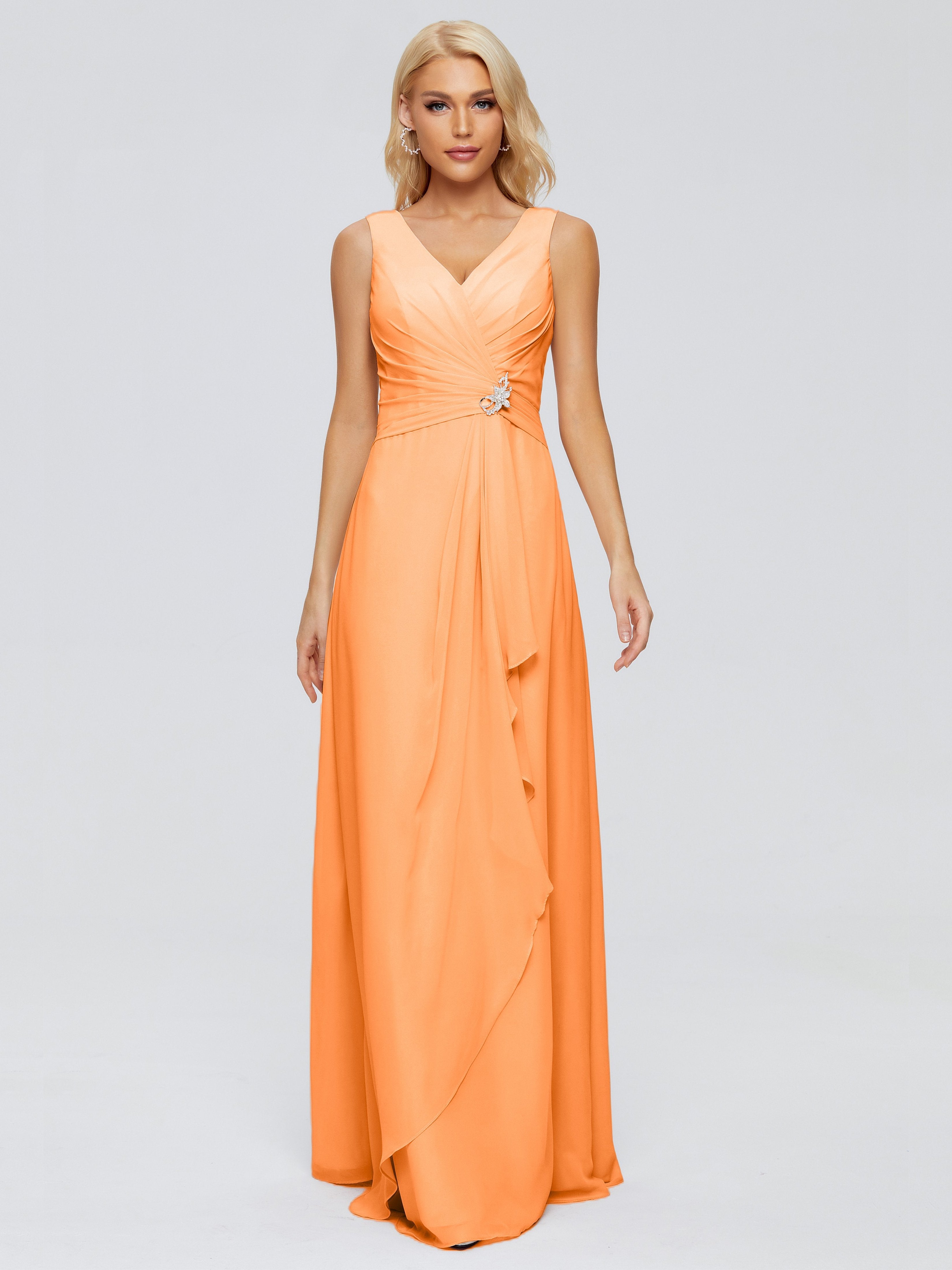 Maria V Neck Sleeveless Chiffon Bridesmaid Dresses