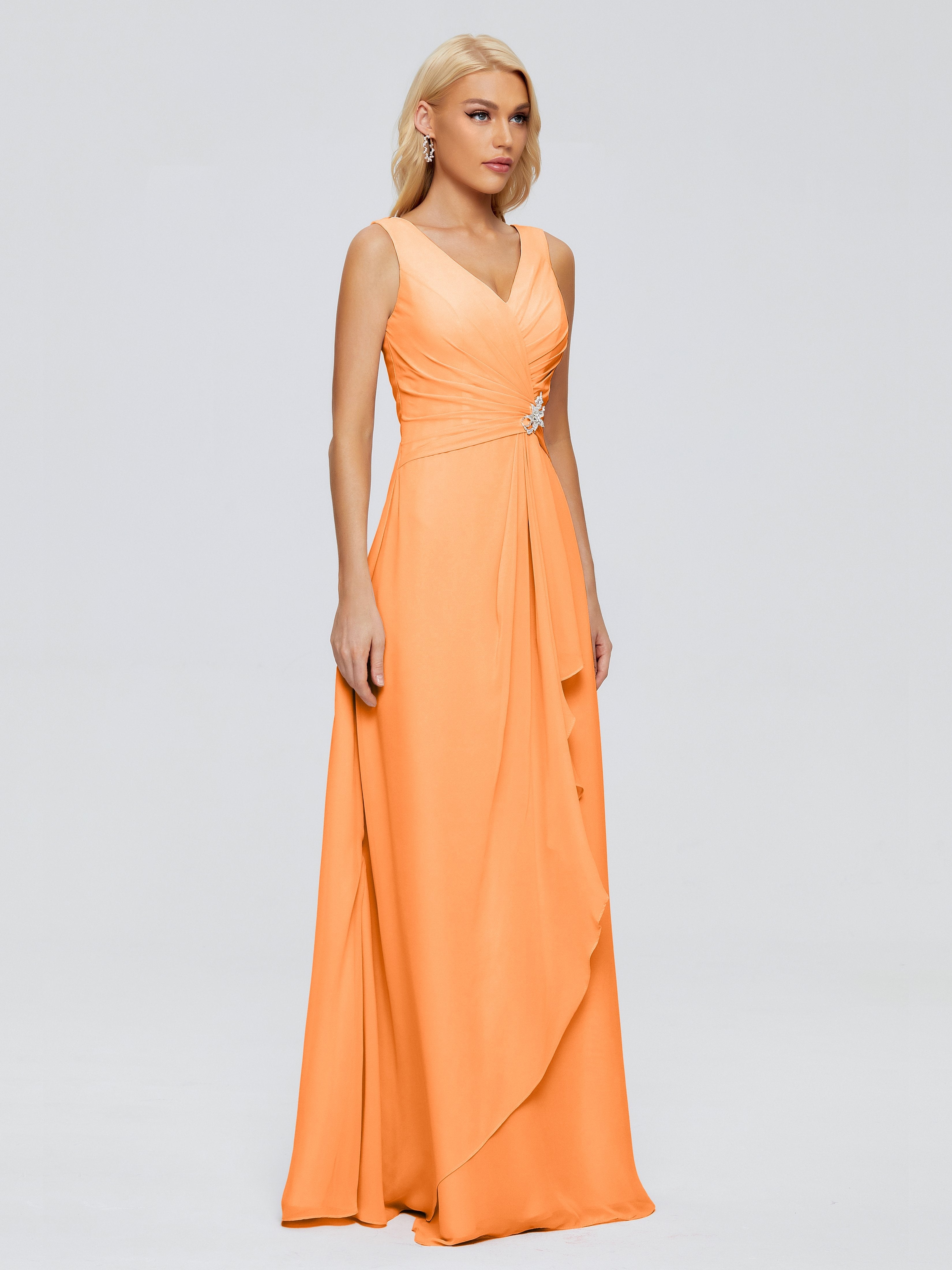 Maria V Neck Sleeveless Chiffon Bridesmaid Dresses