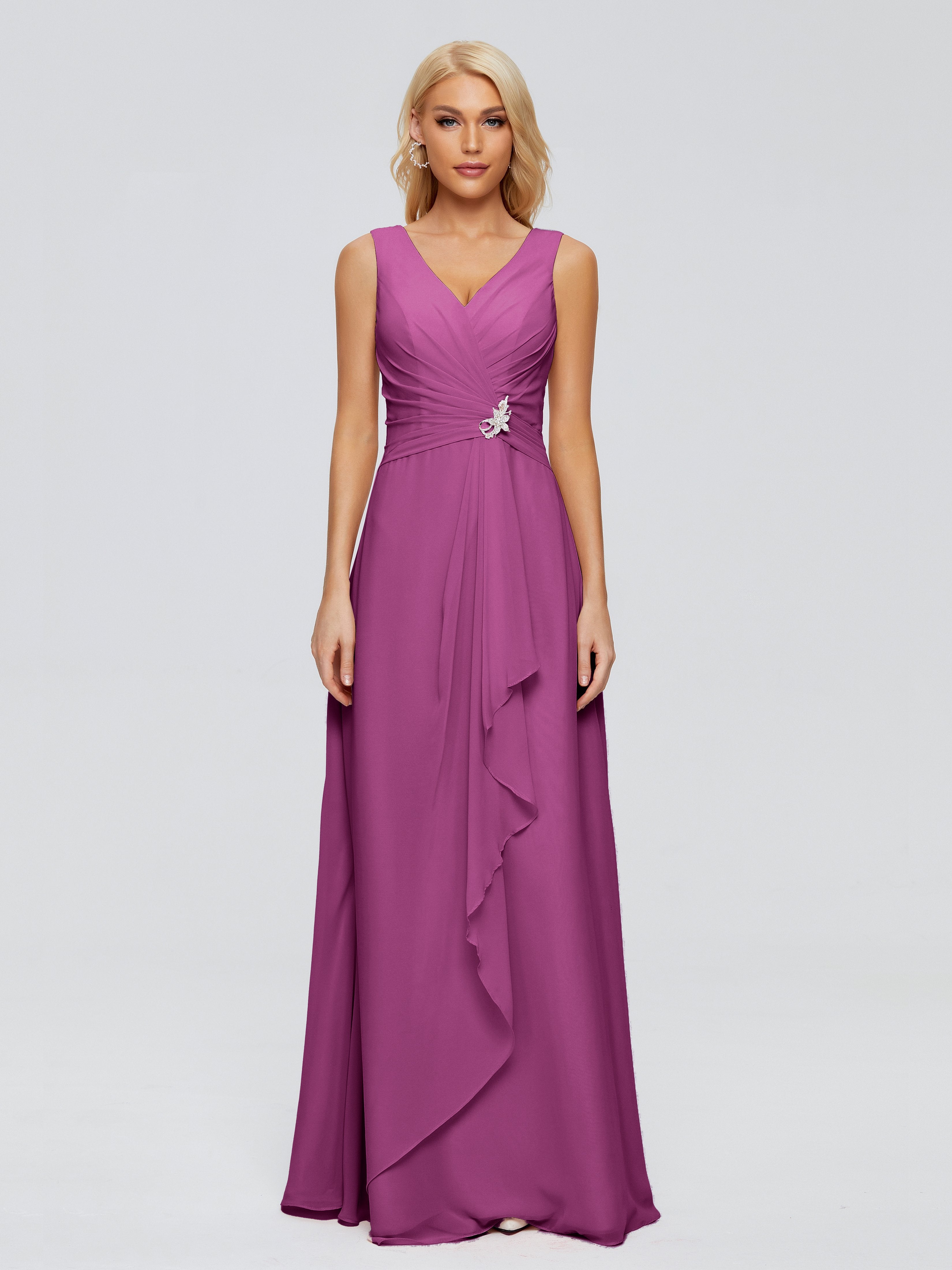 Maria V Neck Sleeveless Chiffon Bridesmaid Dresses