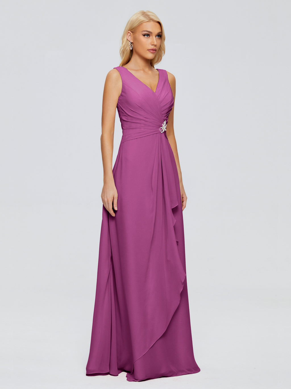 Maria V Neck Sleeveless Chiffon Bridesmaid Dresses
