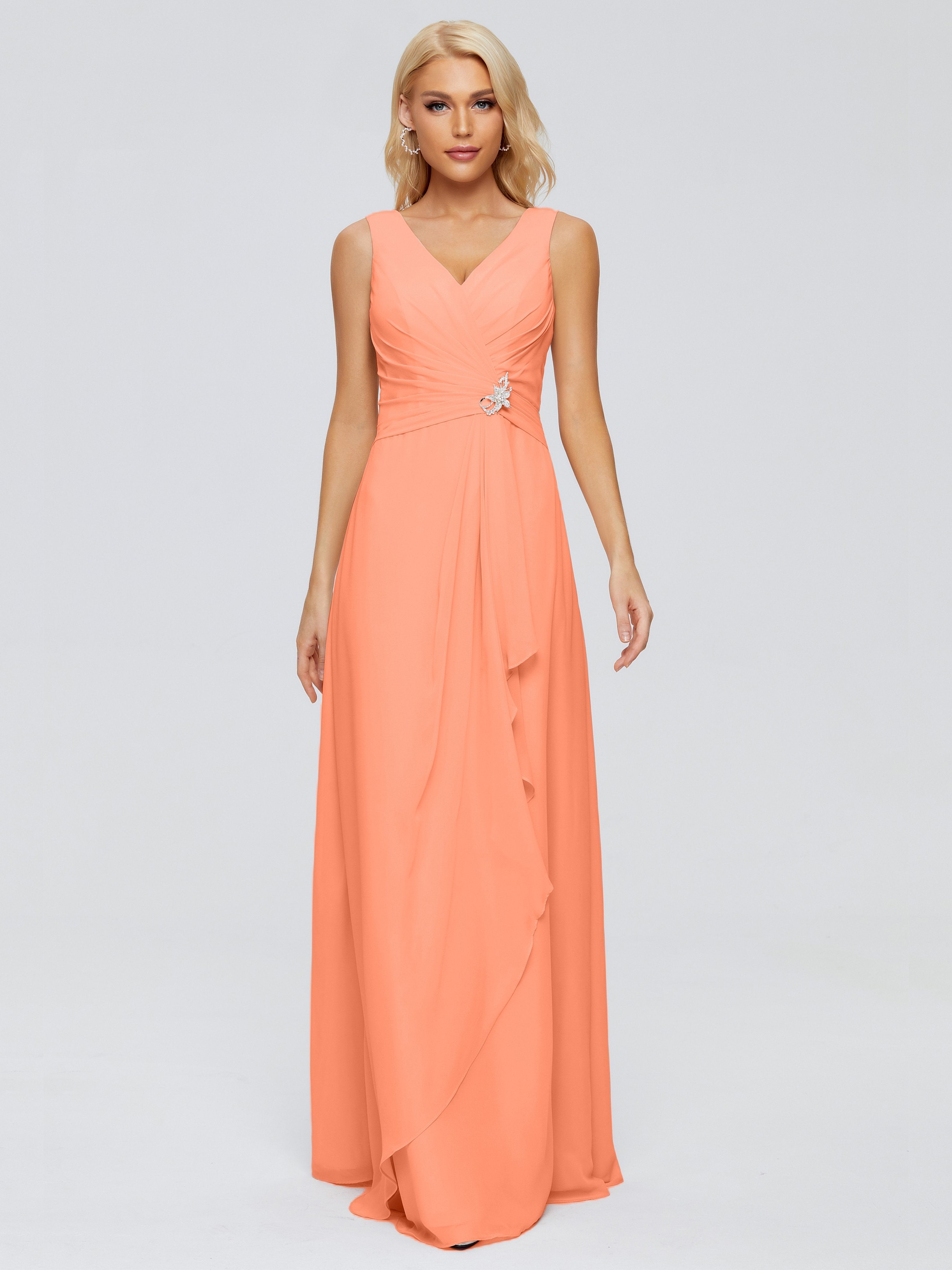 Maria V Neck Sleeveless Chiffon Bridesmaid Dresses