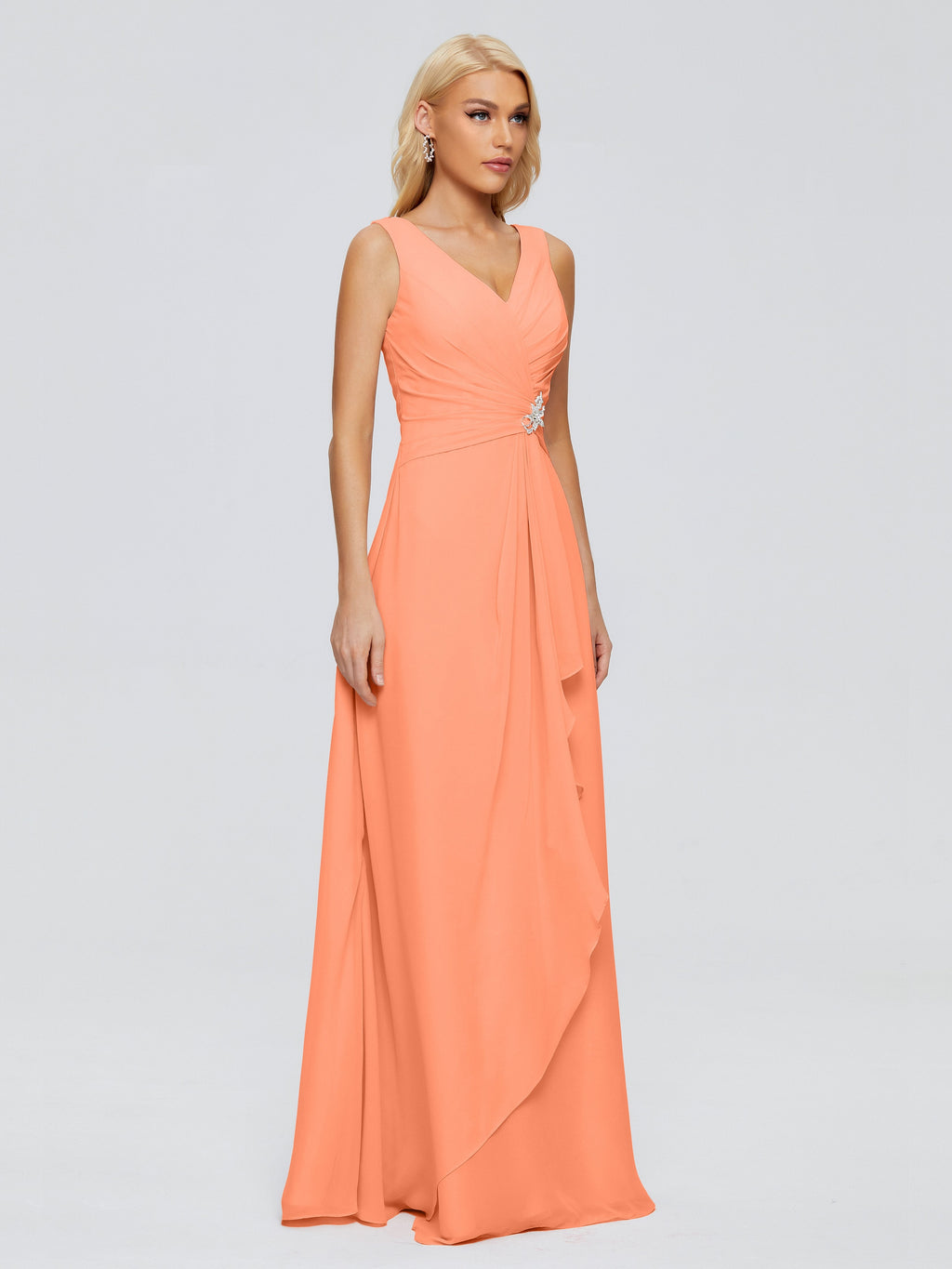 Maria V Neck Sleeveless Chiffon Bridesmaid Dresses
