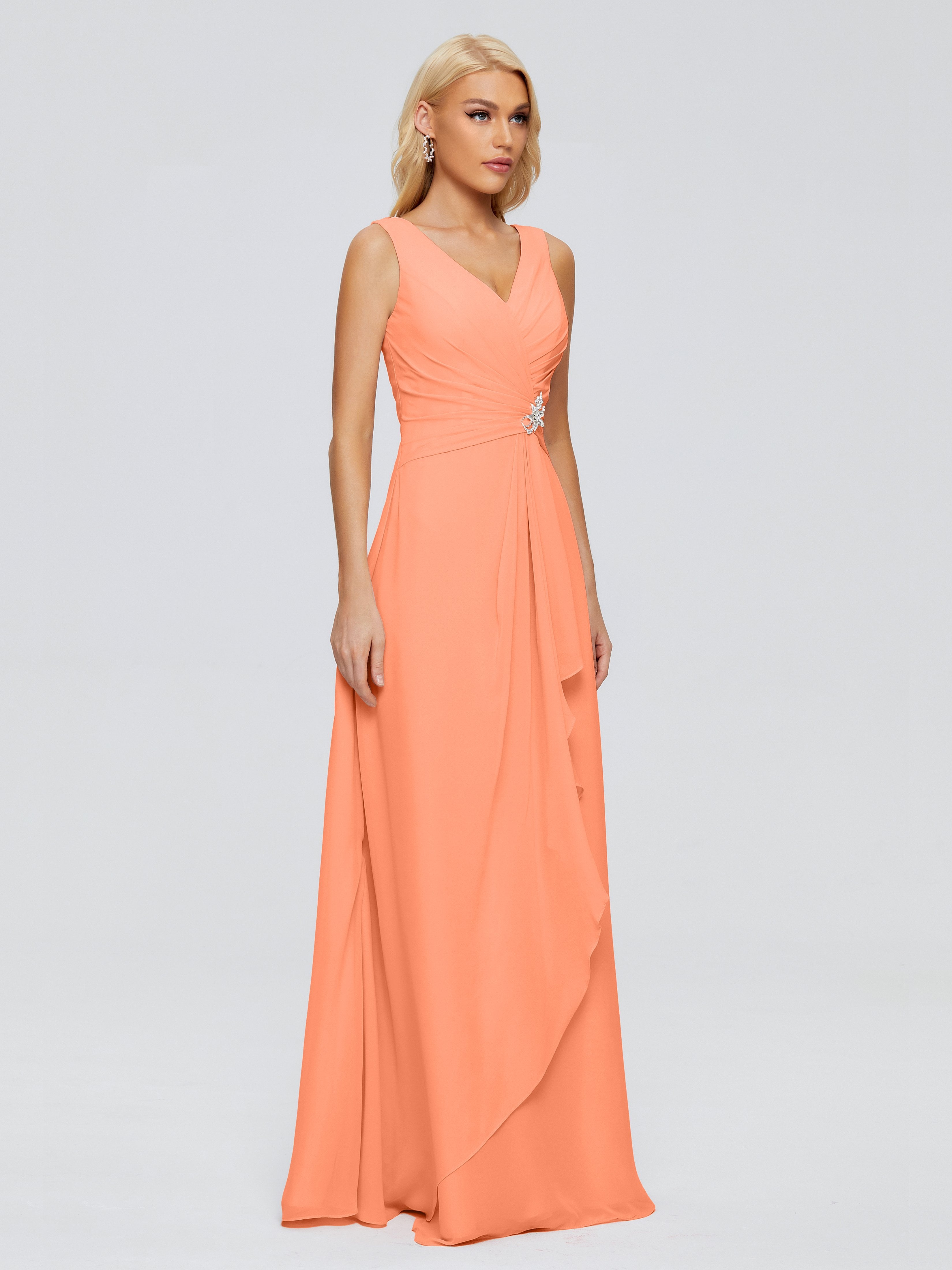 Maria V Neck Sleeveless Chiffon Bridesmaid Dresses