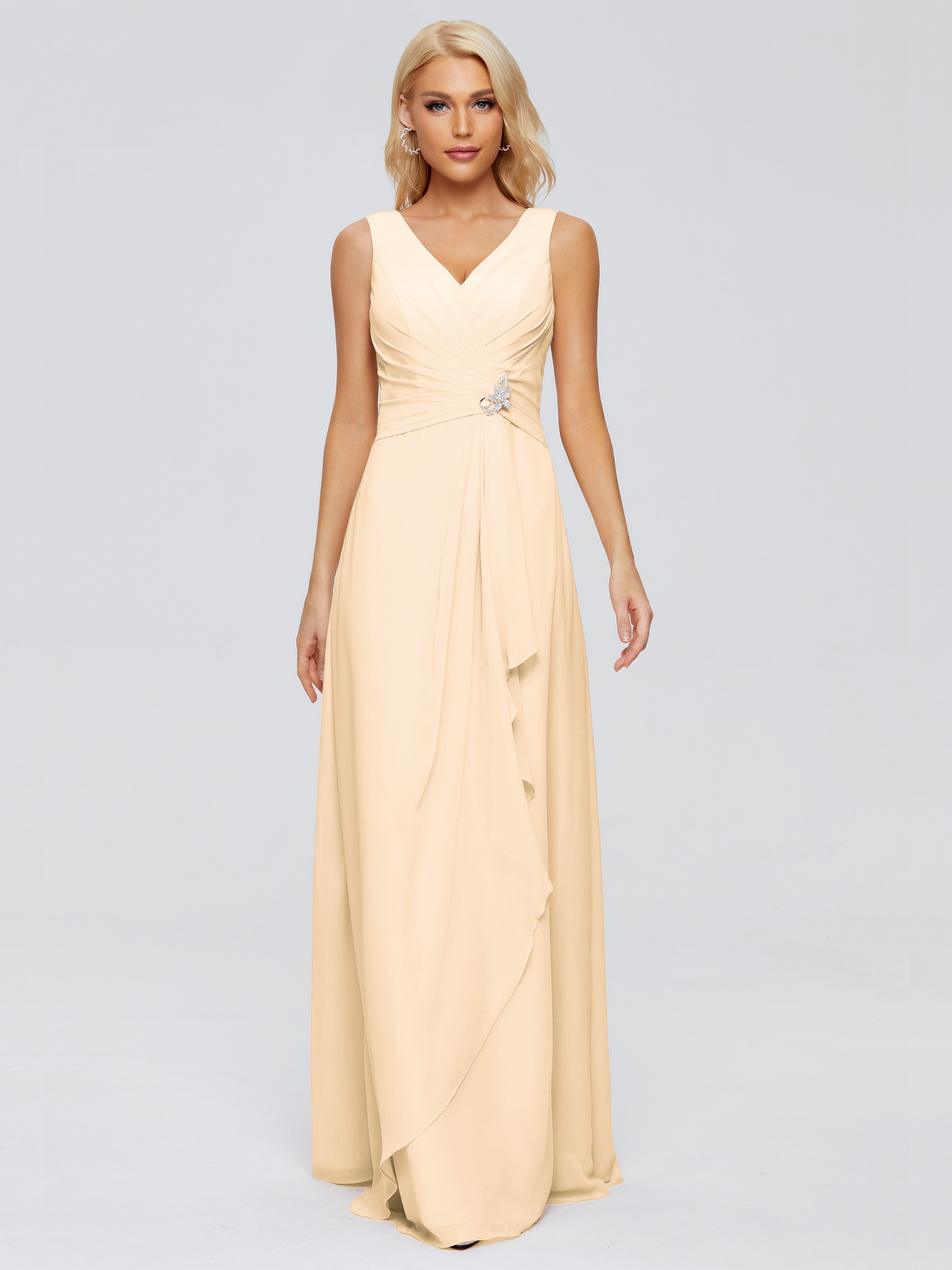 Maria V Neck Sleeveless Chiffon Bridesmaid Dresses