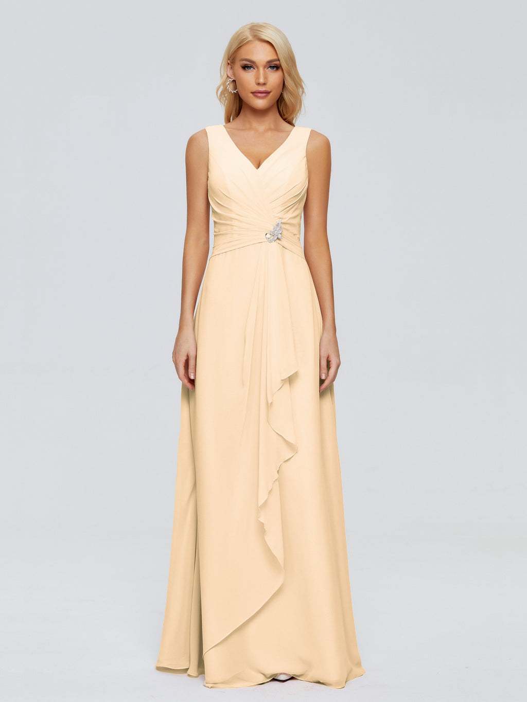 Maria V Neck Sleeveless Chiffon Bridesmaid Dresses