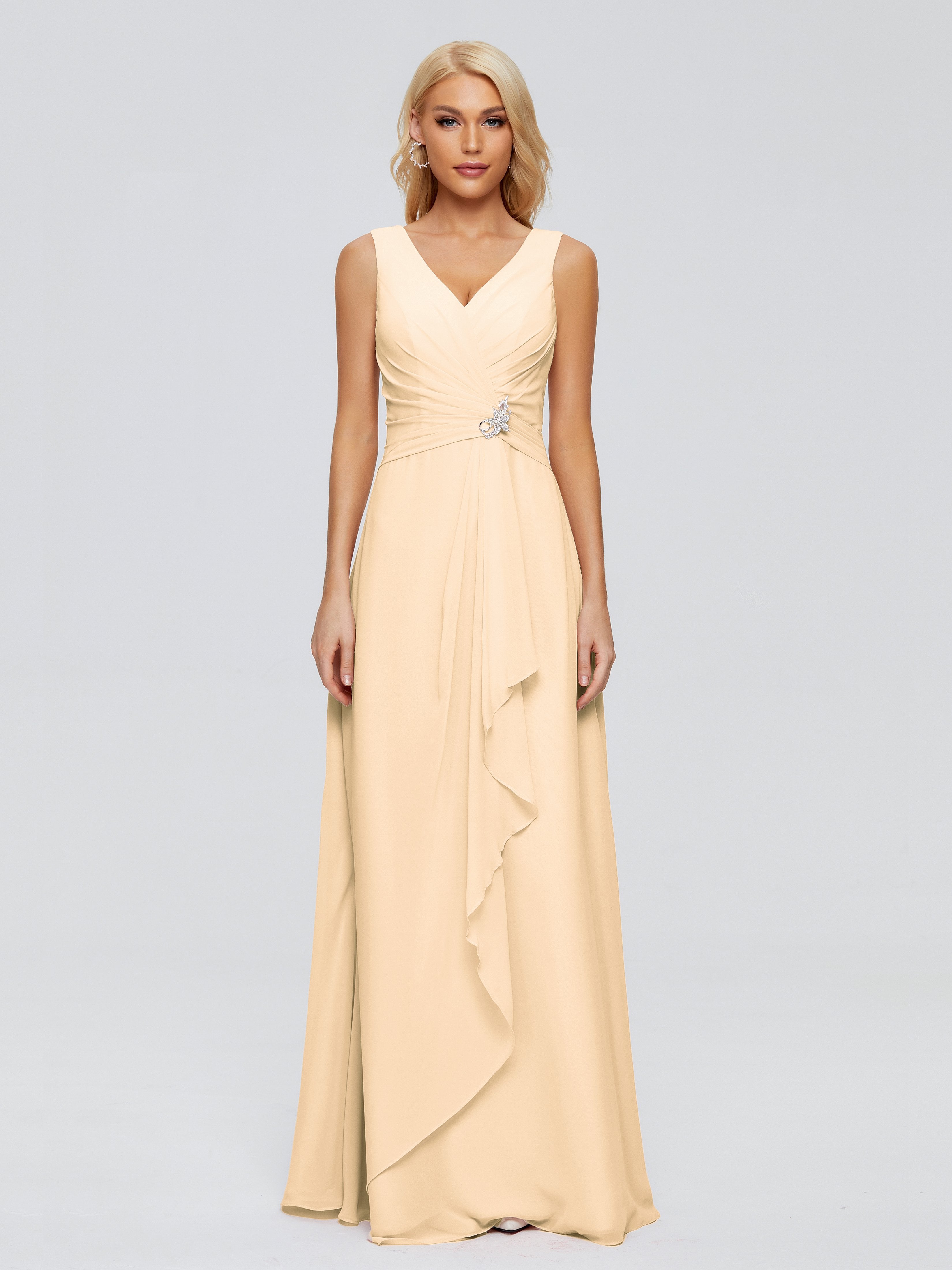 Maria V Neck Sleeveless Chiffon Bridesmaid Dresses