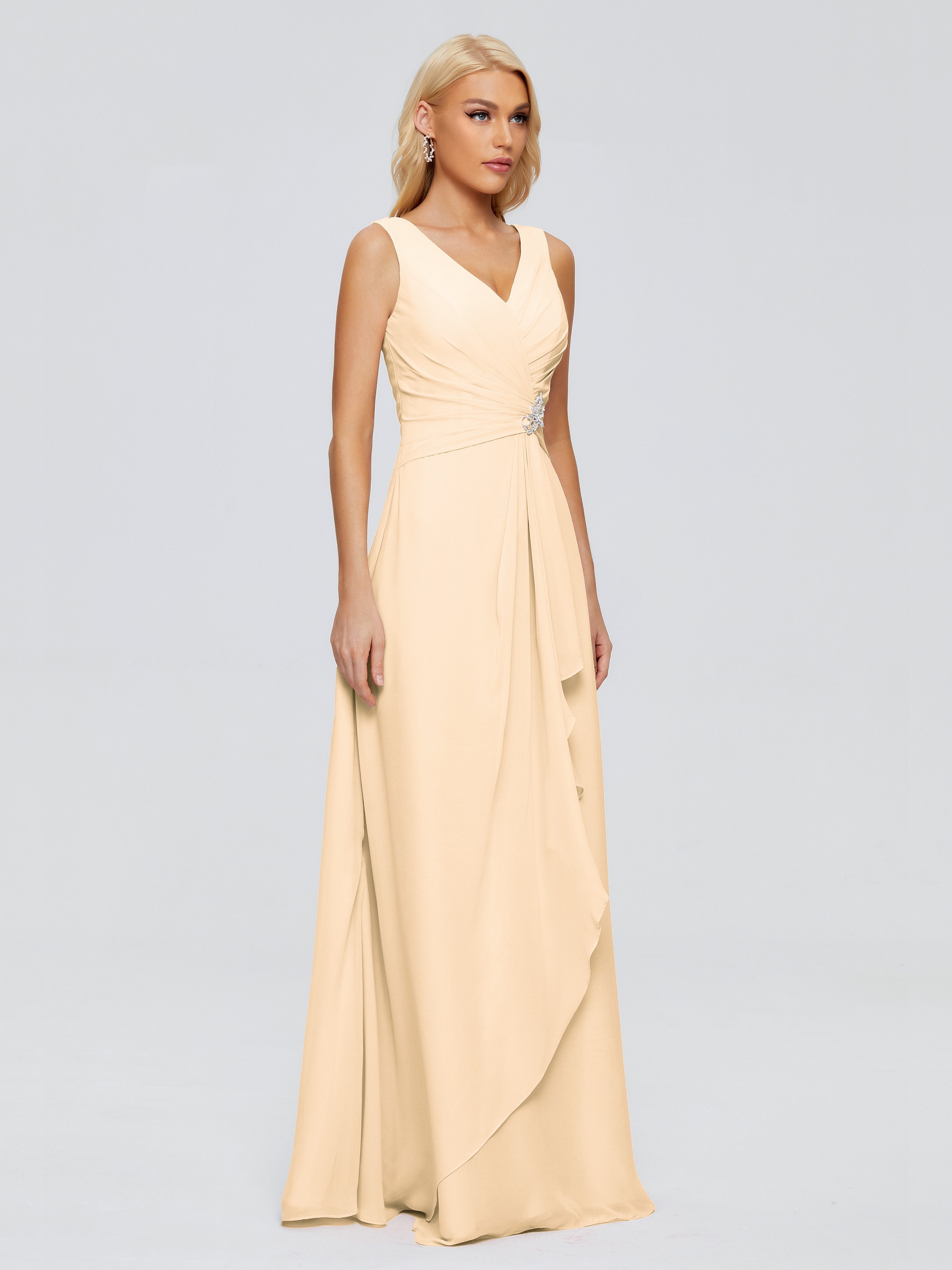 Maria V Neck Sleeveless Chiffon Bridesmaid Dresses