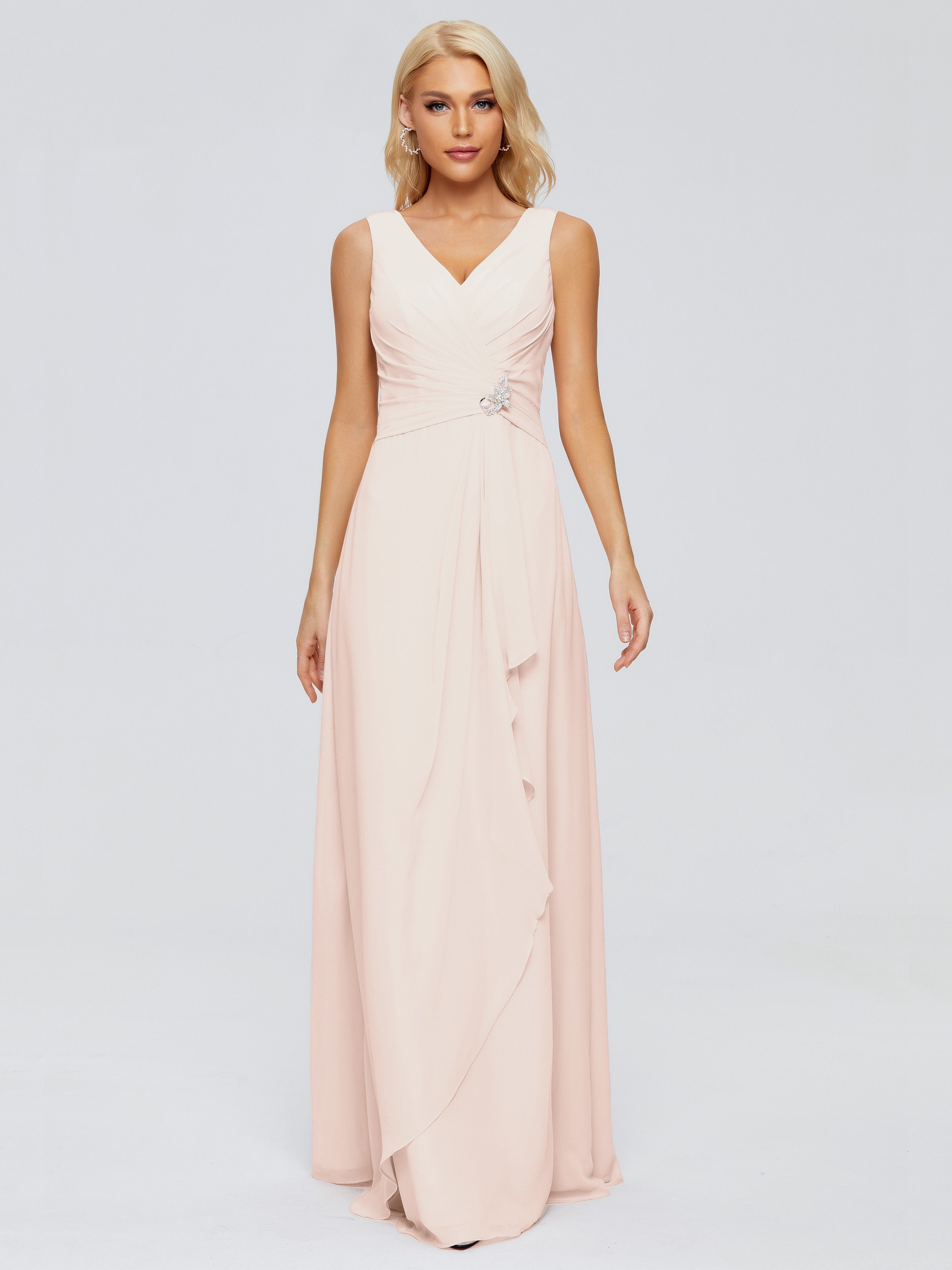 Maria V Neck Sleeveless Chiffon Bridesmaid Dresses