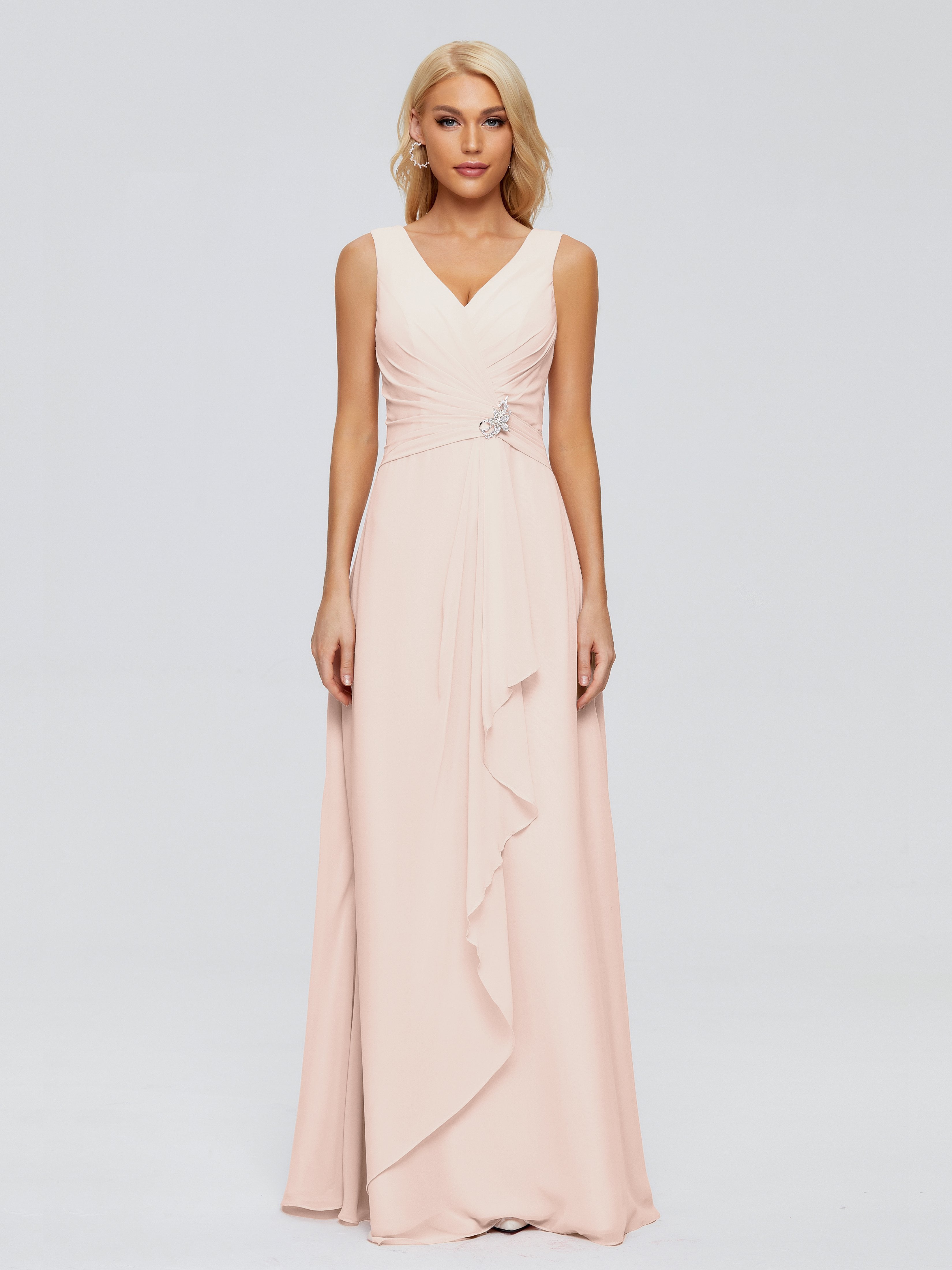 Maria V Neck Sleeveless Chiffon Bridesmaid Dresses