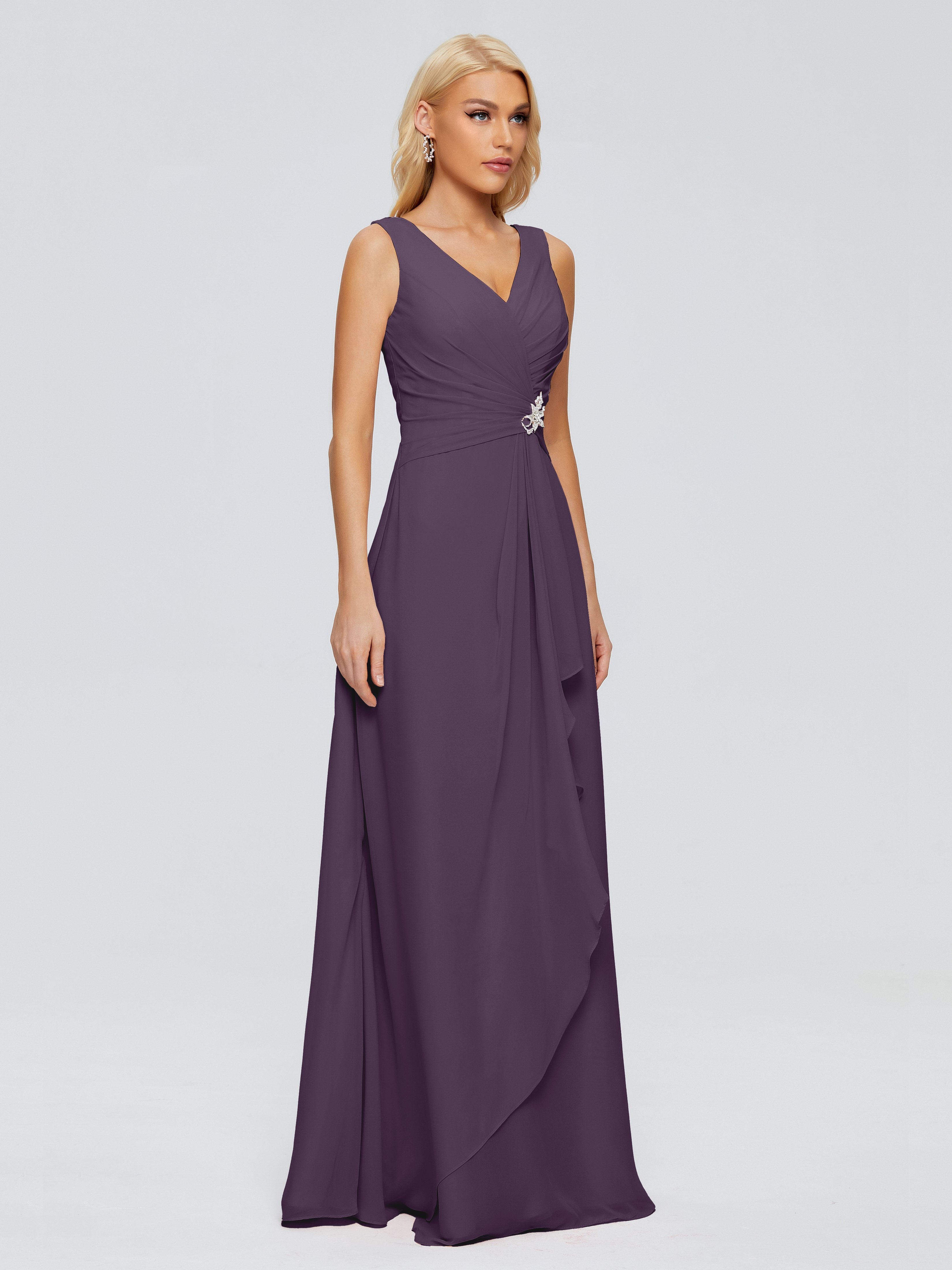 Maria V Neck Sleeveless Chiffon Bridesmaid Dresses